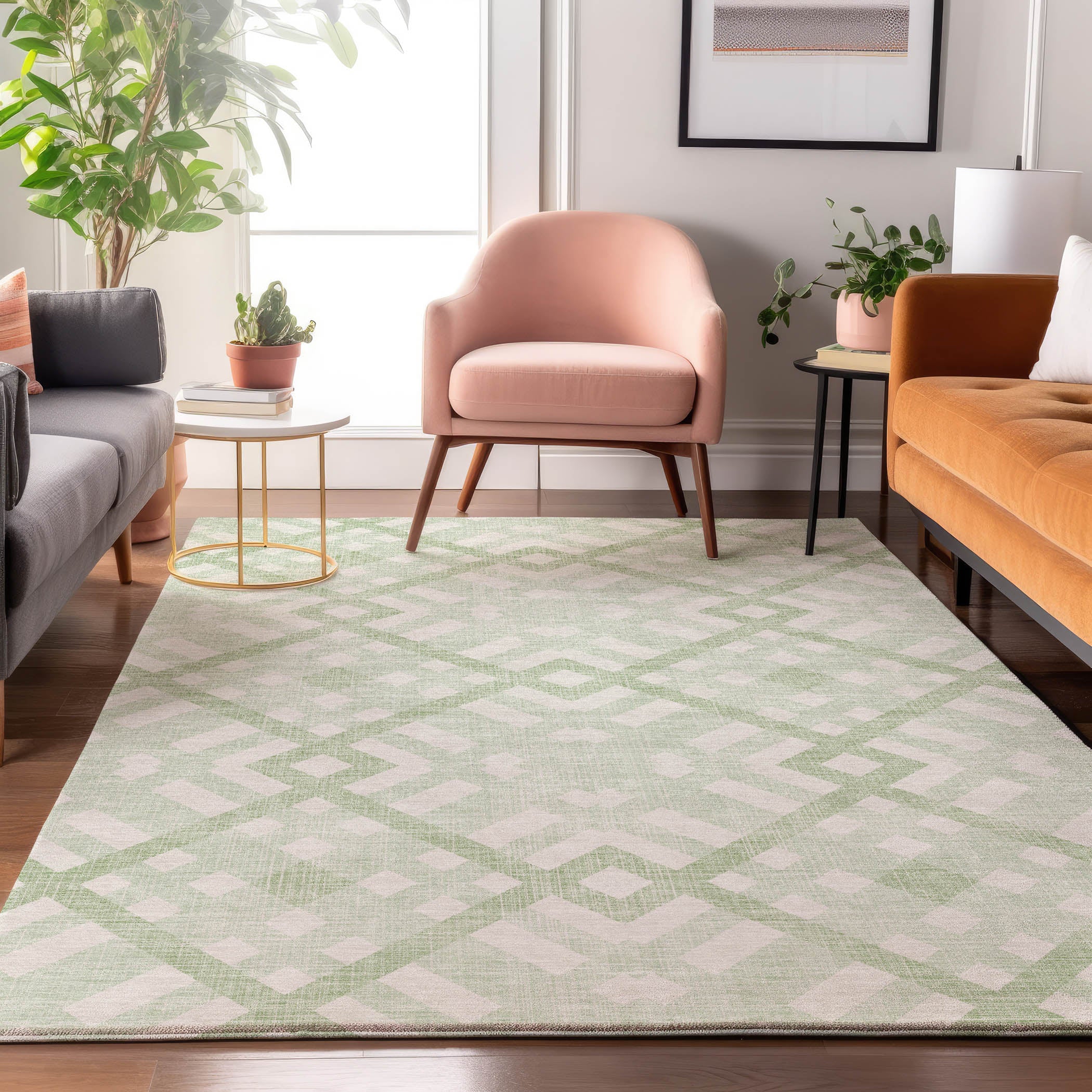 Kathmandu Machine Washable Transitional Mint Green Rug 2'6" x 3'10" #shape_Rectangle