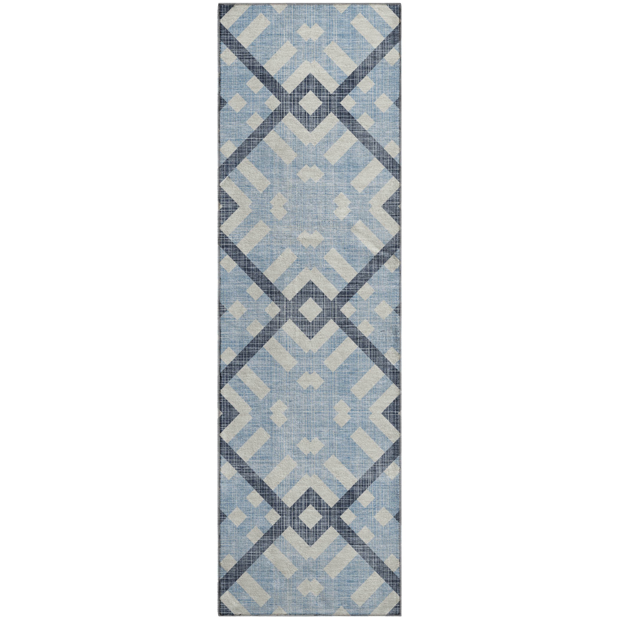 Kathmandu Machine Washable Transitional Sky Blue Rug 2'3" x 7'6" #shape_Runner