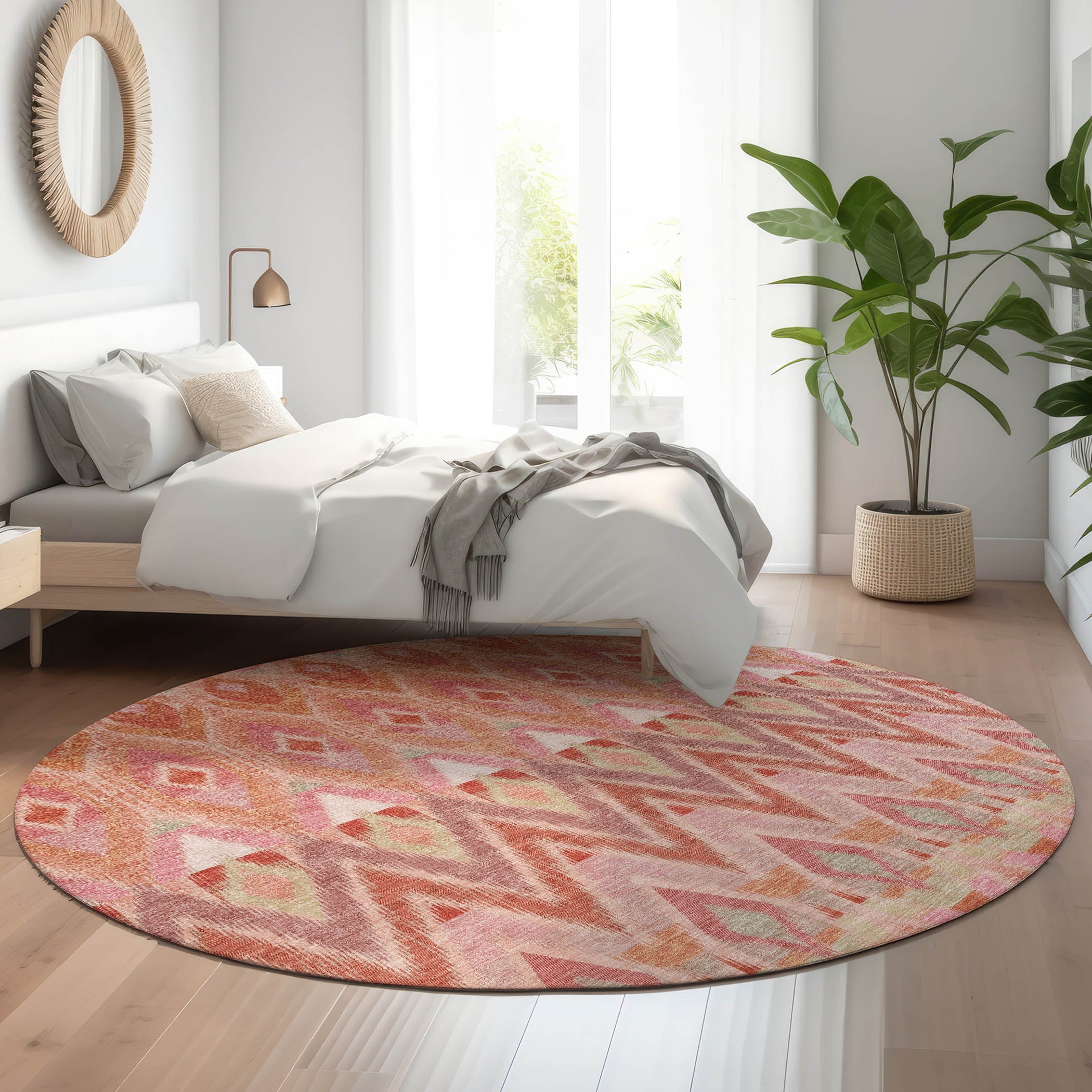 Bogota Machine Washable Transitional Pink Rug 8' x 8' #shape_Round