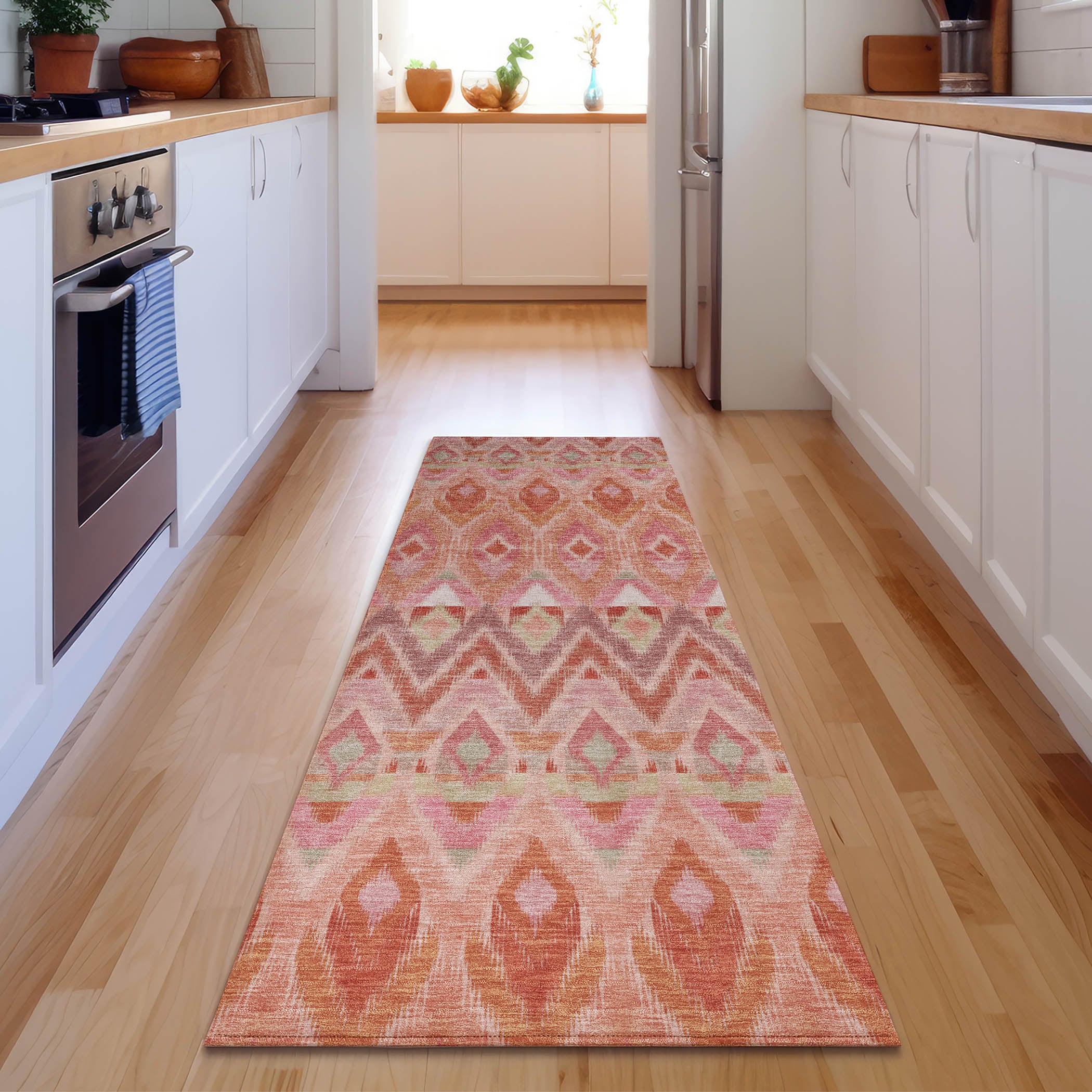Bogota Machine Washable Transitional Pink Rug 2'3" x 7'6" #shape_Runner