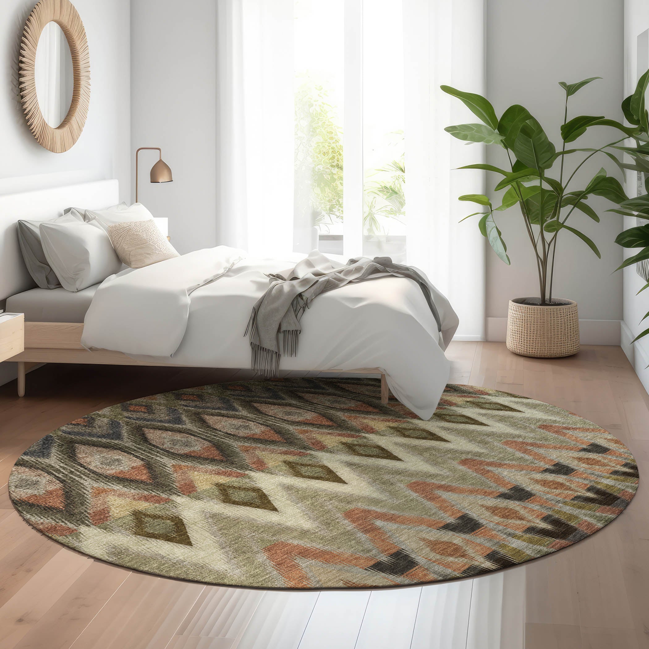 Bogota Machine Washable Transitional Taupe Brown Rug 8' x 8' #shape_Round