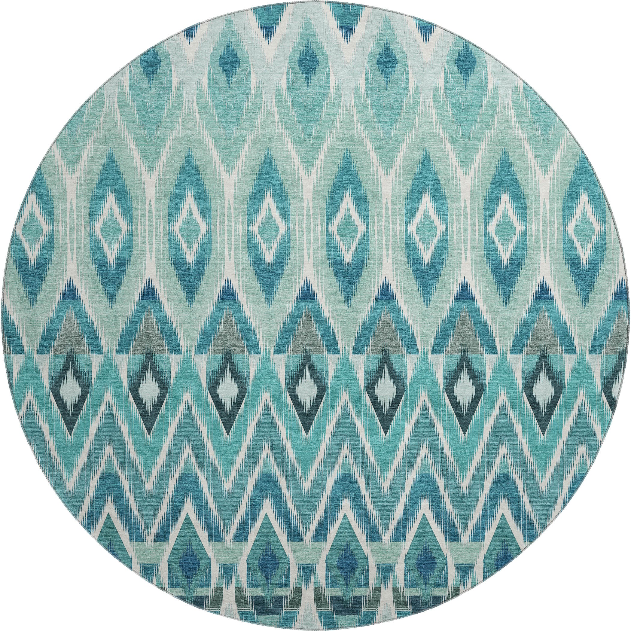 Bogota Machine Washable Transitional Teal Rug 8' x 8' #shape_Round