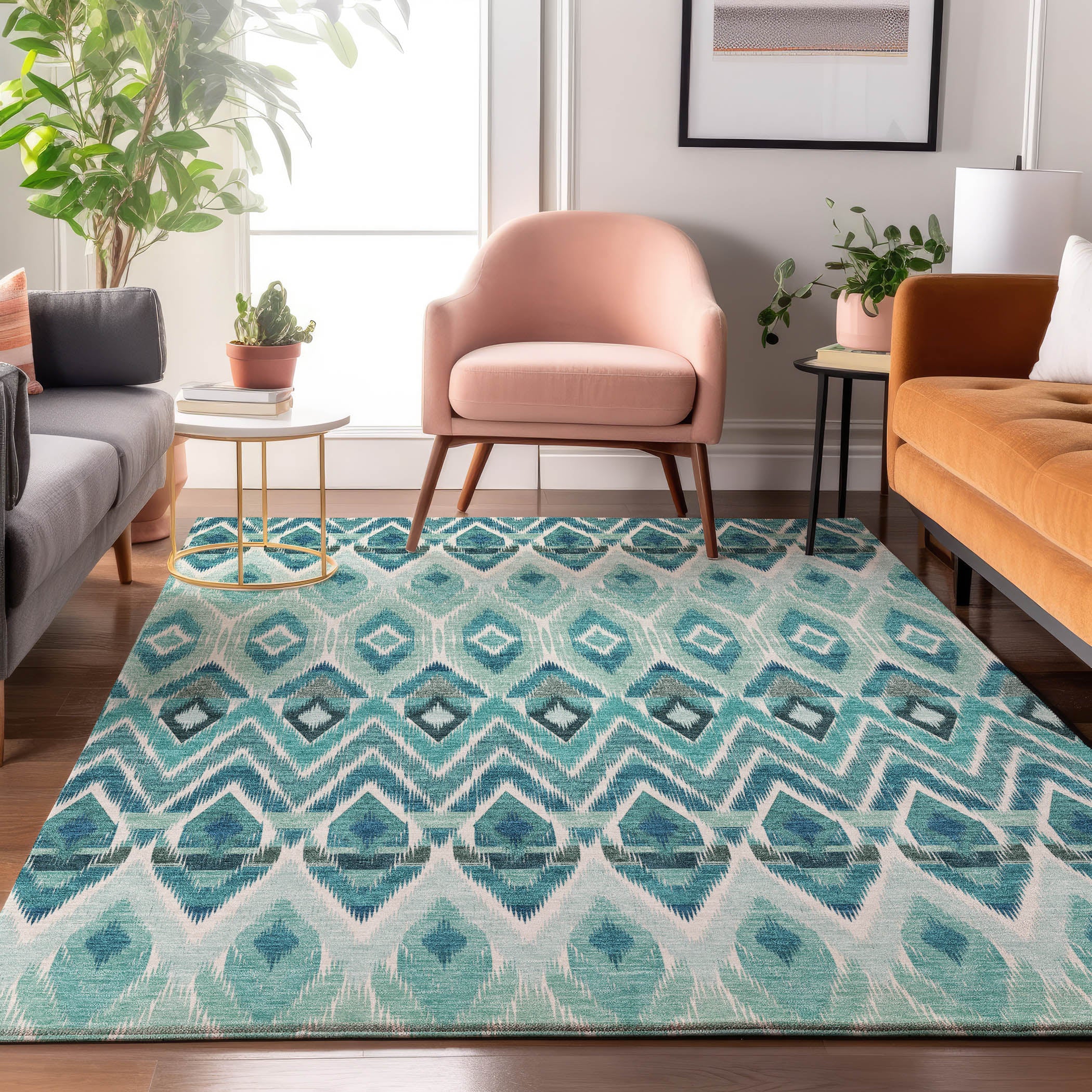 Bogota Machine Washable Transitional Teal Rug 2'6" x 3'10" #shape_Rectangle