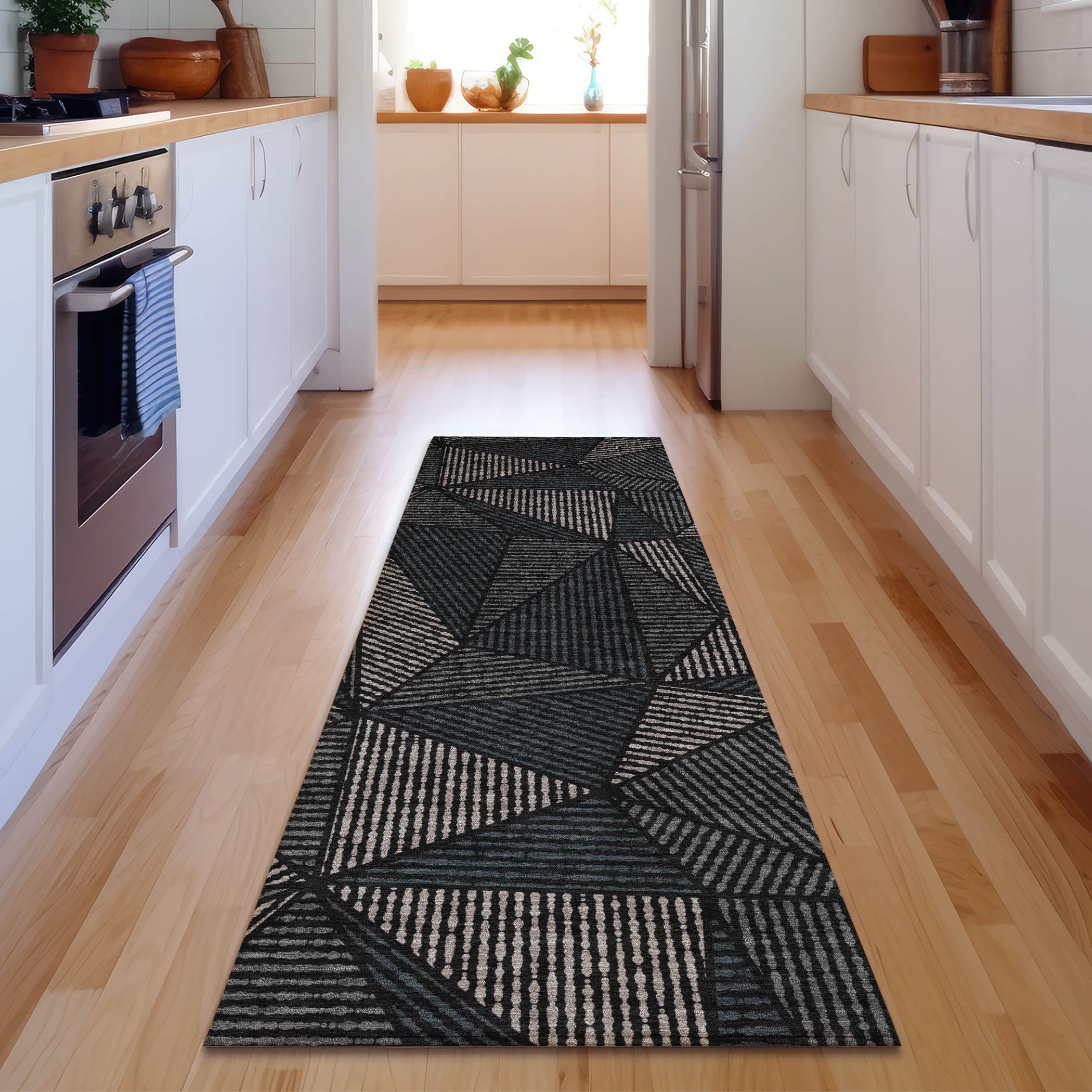 Valletta Machine Washable Transitional Black Rug 2'3" x 7'6" #shape_Runner