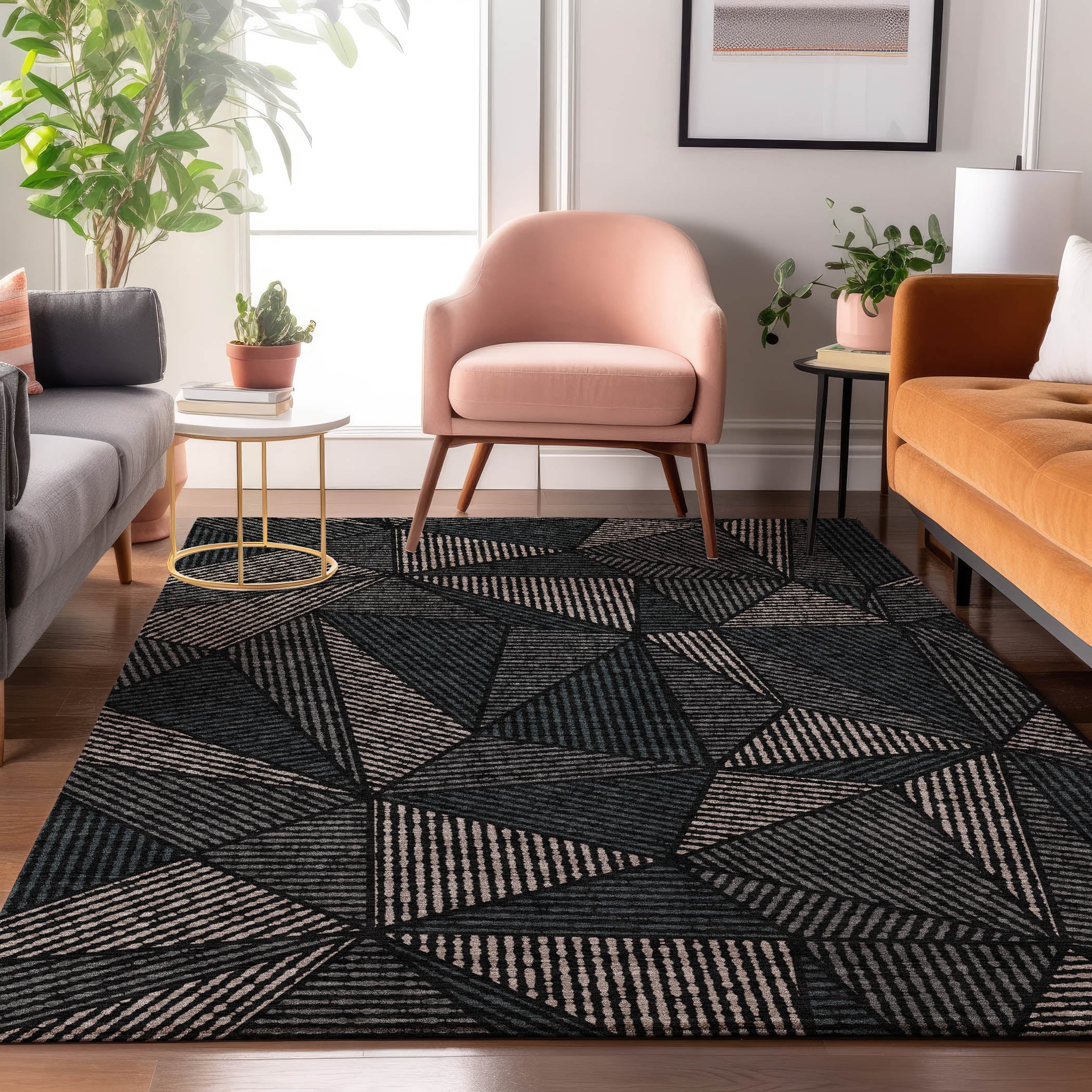 Valletta Machine Washable Transitional Black Rug 2'6" x 3'10" #shape_Rectangle
