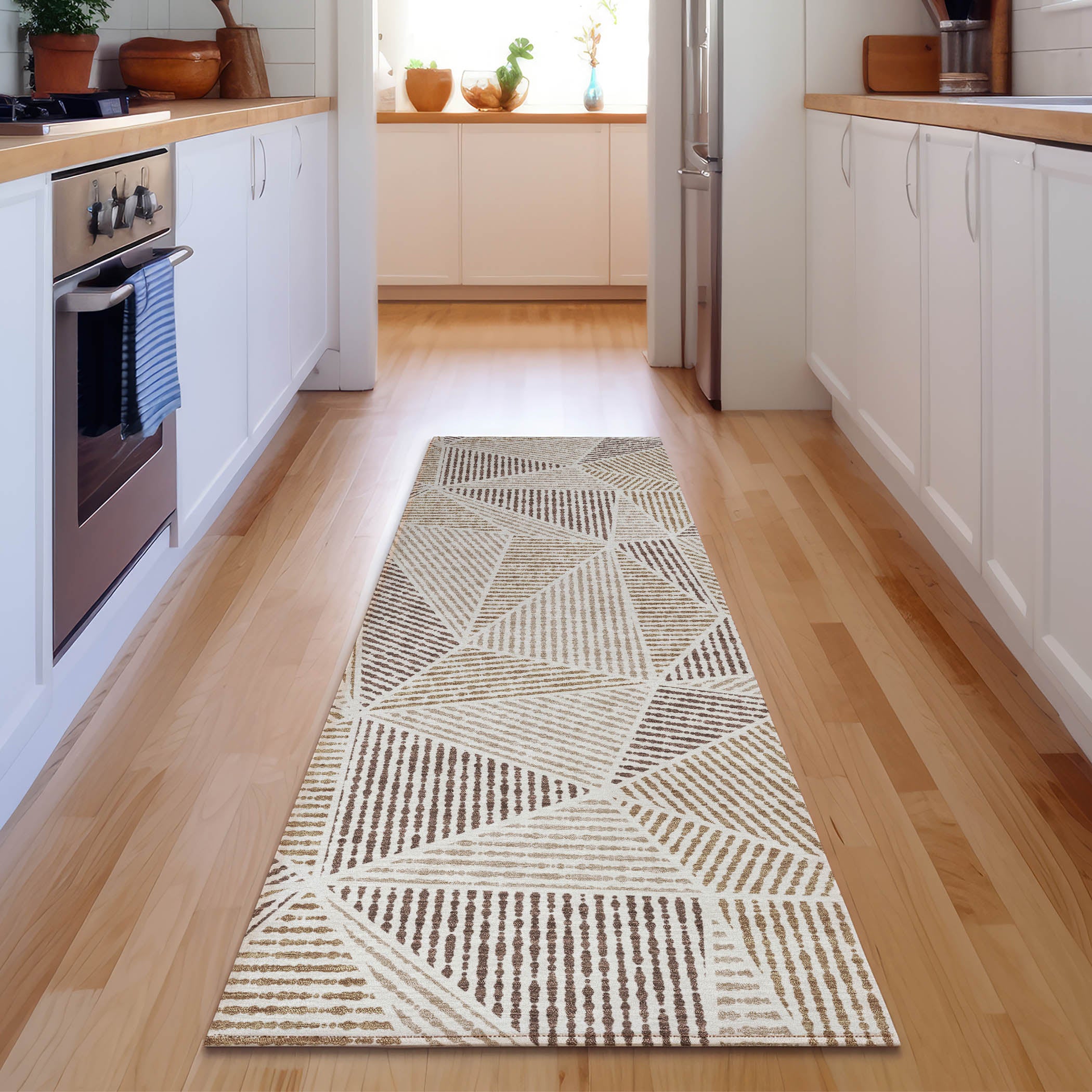 Valletta Machine Washable Transitional Brown Rug 2'3" x 7'6" #shape_Runner
