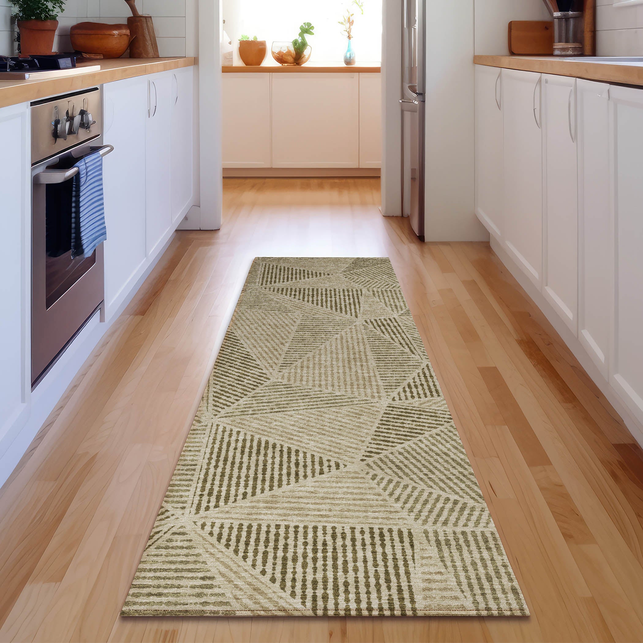 Valletta Machine Washable Transitional Khaki Brown Rug 2'3" x 7'6" #shape_Runner