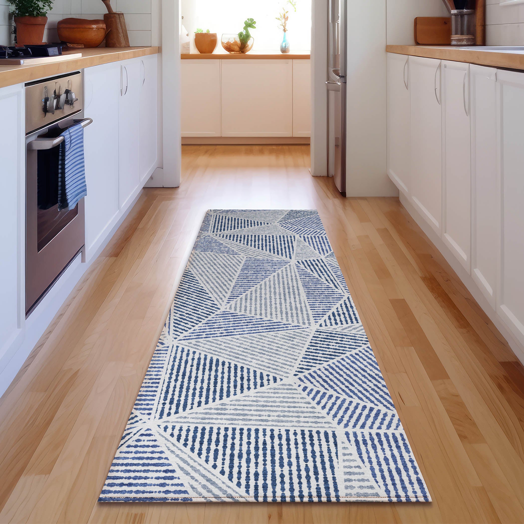 Valletta Machine Washable Transitional Navy Blue Rug 2'3" x 7'6" #shape_Runner