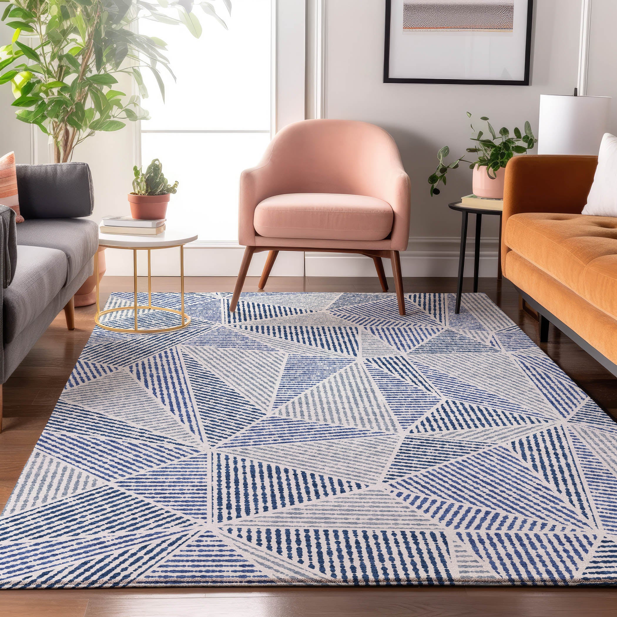 Valletta Machine Washable Transitional Navy Blue Rug 2'6" x 3'10" #shape_Rectangle