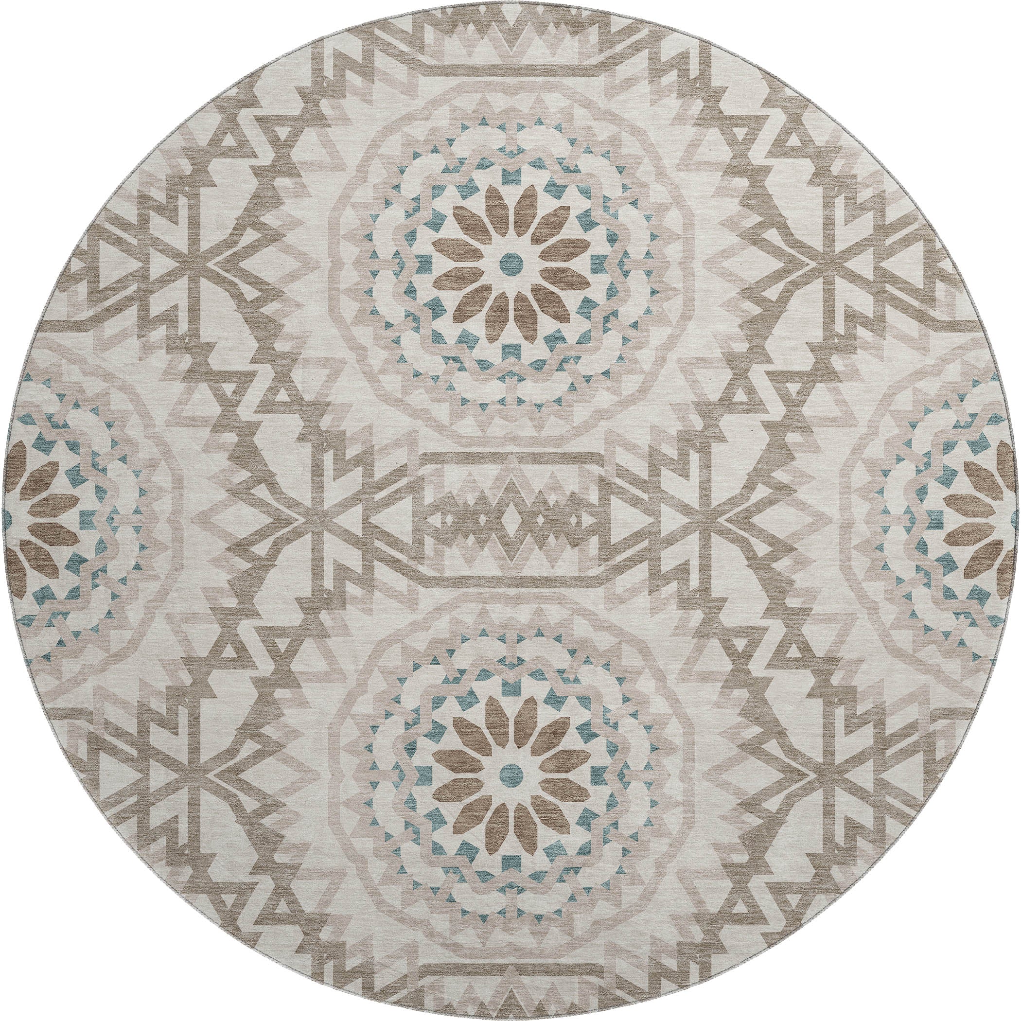Antigua Machine Washable Transitional Beige Brown Rug 8' x 8' #shape_Round