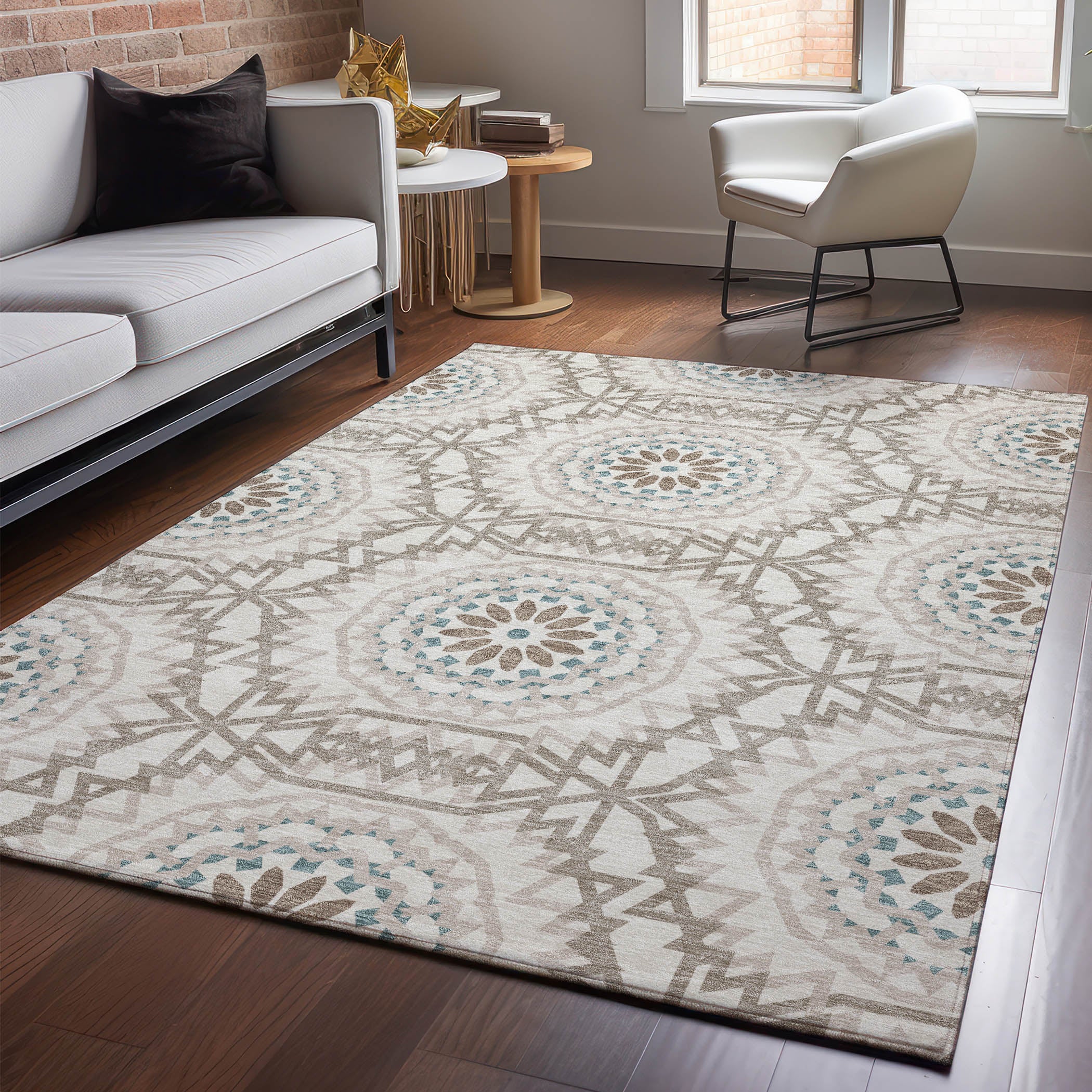 Antigua Machine Washable Transitional Beige Brown Rug 2'6" x 3'10" #shape_Rectangle