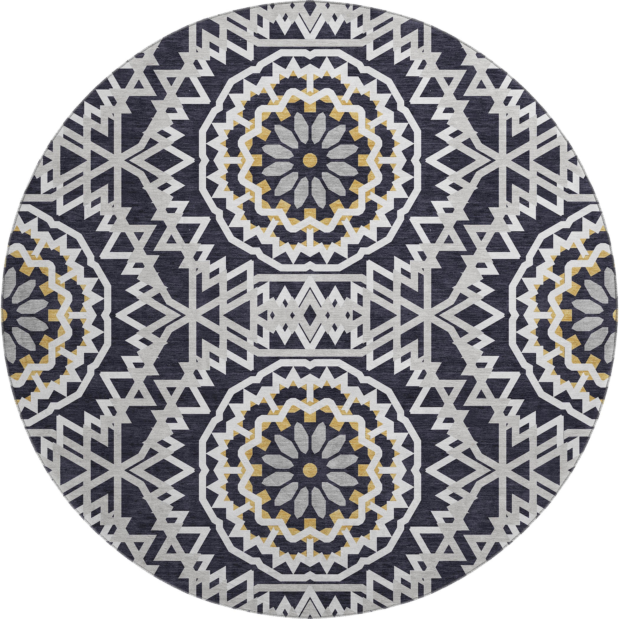 Antigua Machine Washable Transitional Black Rug 8' x 8' #shape_Round