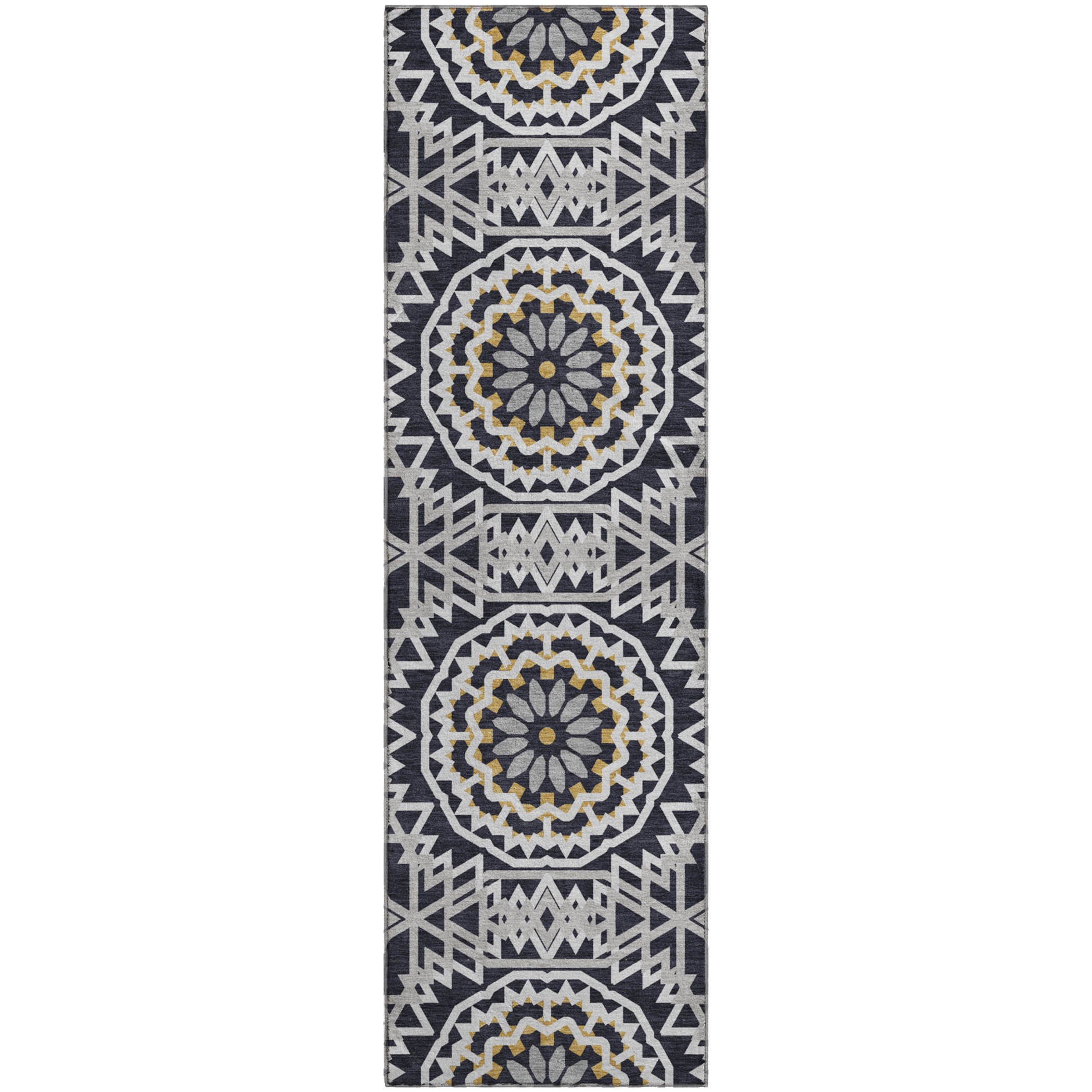 Antigua Machine Washable Transitional Black Rug 2'3" x 7'6" #shape_Runner