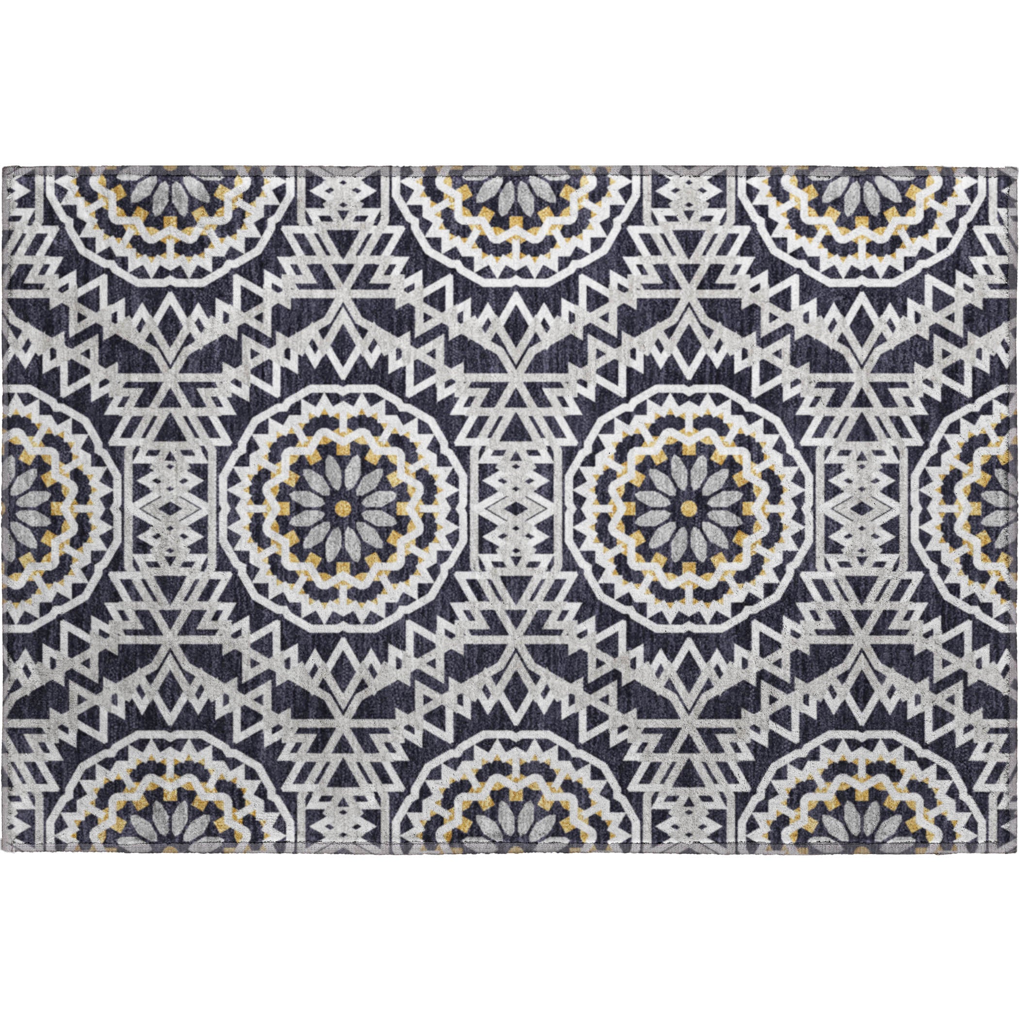 Antigua Machine Washable Transitional Black Rug 1'8" x 2'6" #shape_Rectangle