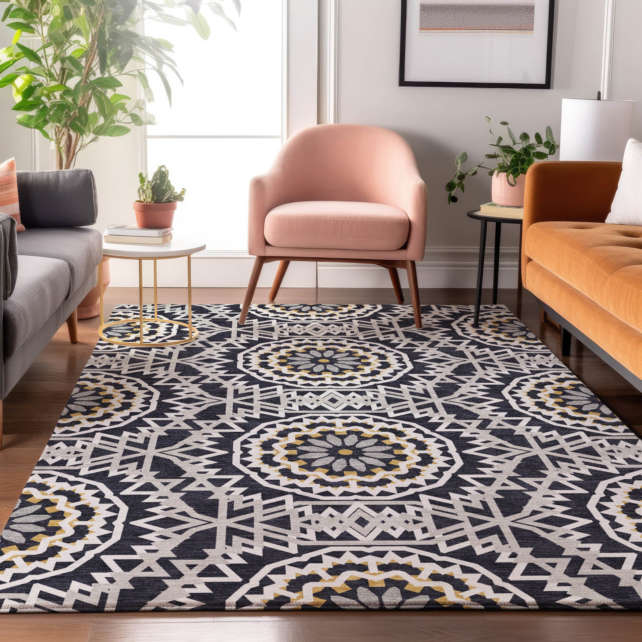Antigua Machine Washable Transitional Black Rug 2'6" x 3'10" #shape_Rectangle