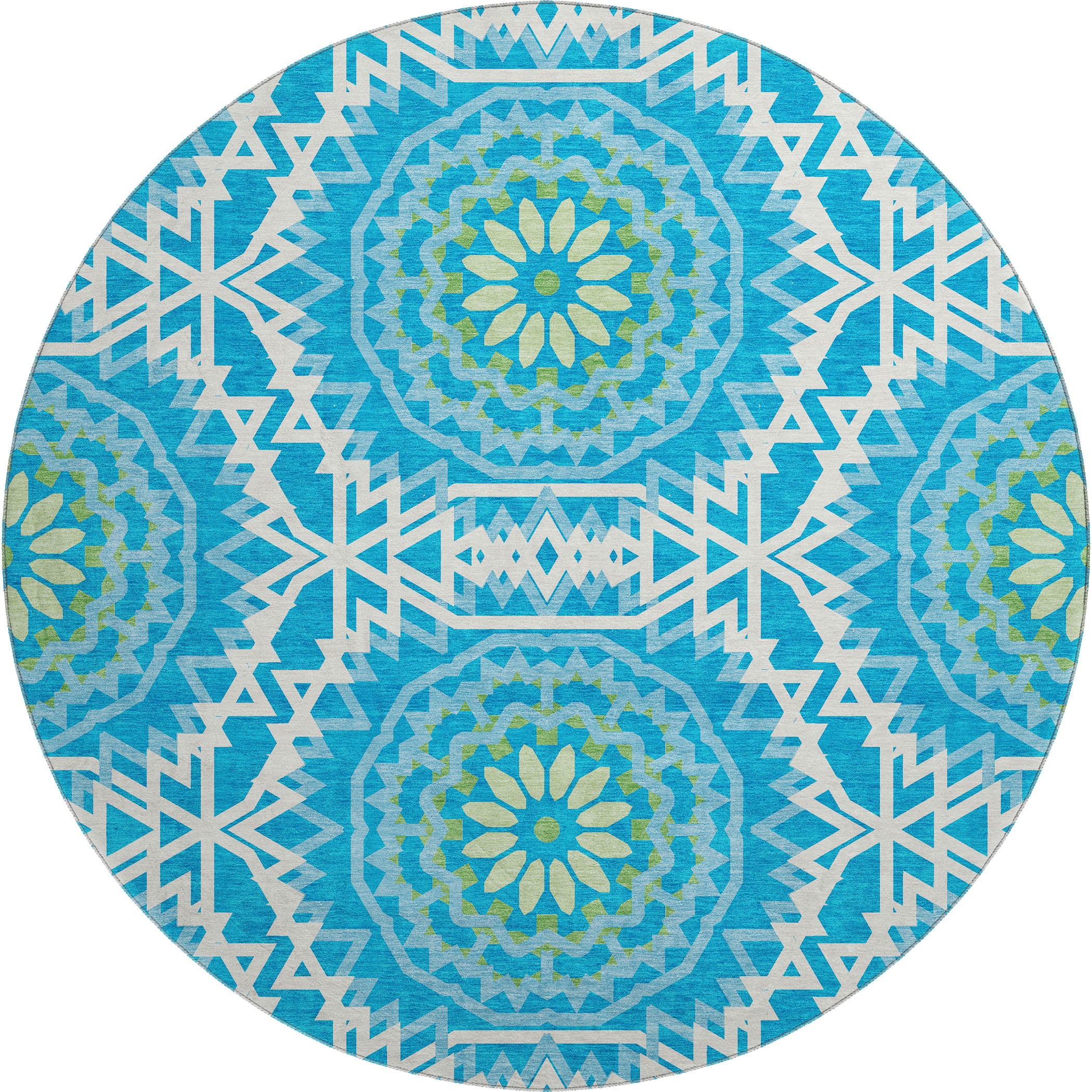 Antigua Machine Washable Transitional Blue Rug 8' x 8' #shape_Round
