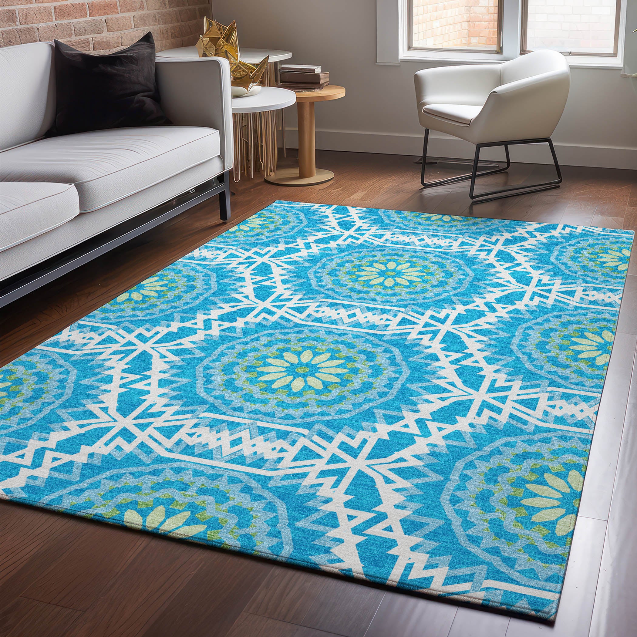 Antigua Machine Washable Transitional Blue Rug 2'6" x 3'10" #shape_Rectangle
