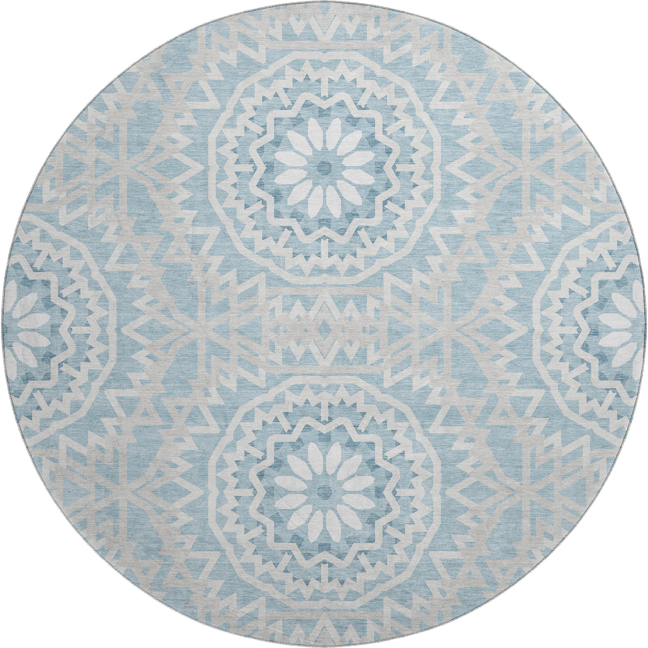 Antigua Machine Washable Transitional Denim Blue Rug 8' x 8' #shape_Round