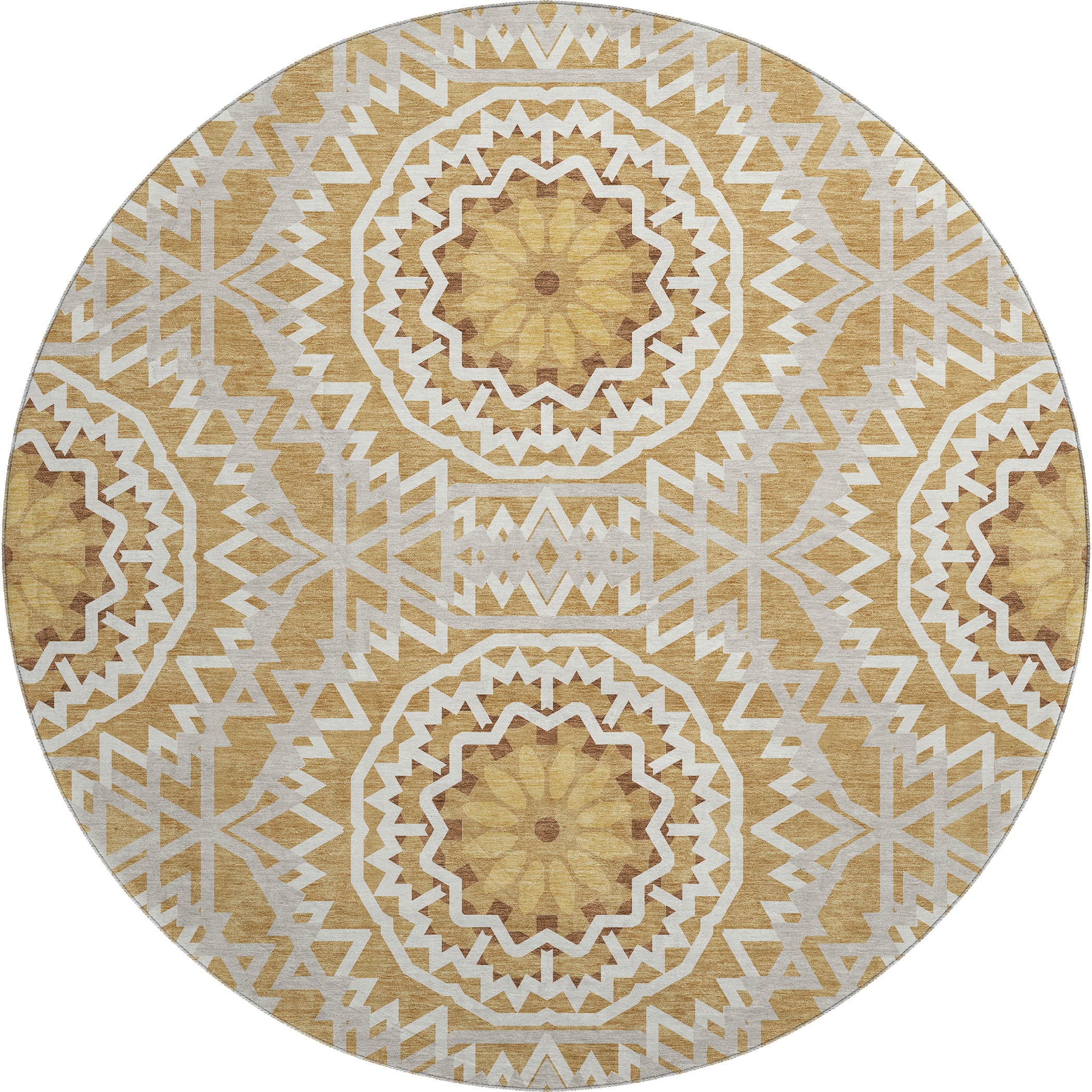 Antigua Machine Washable Transitional Gold Rug 8' x 8' #shape_Round