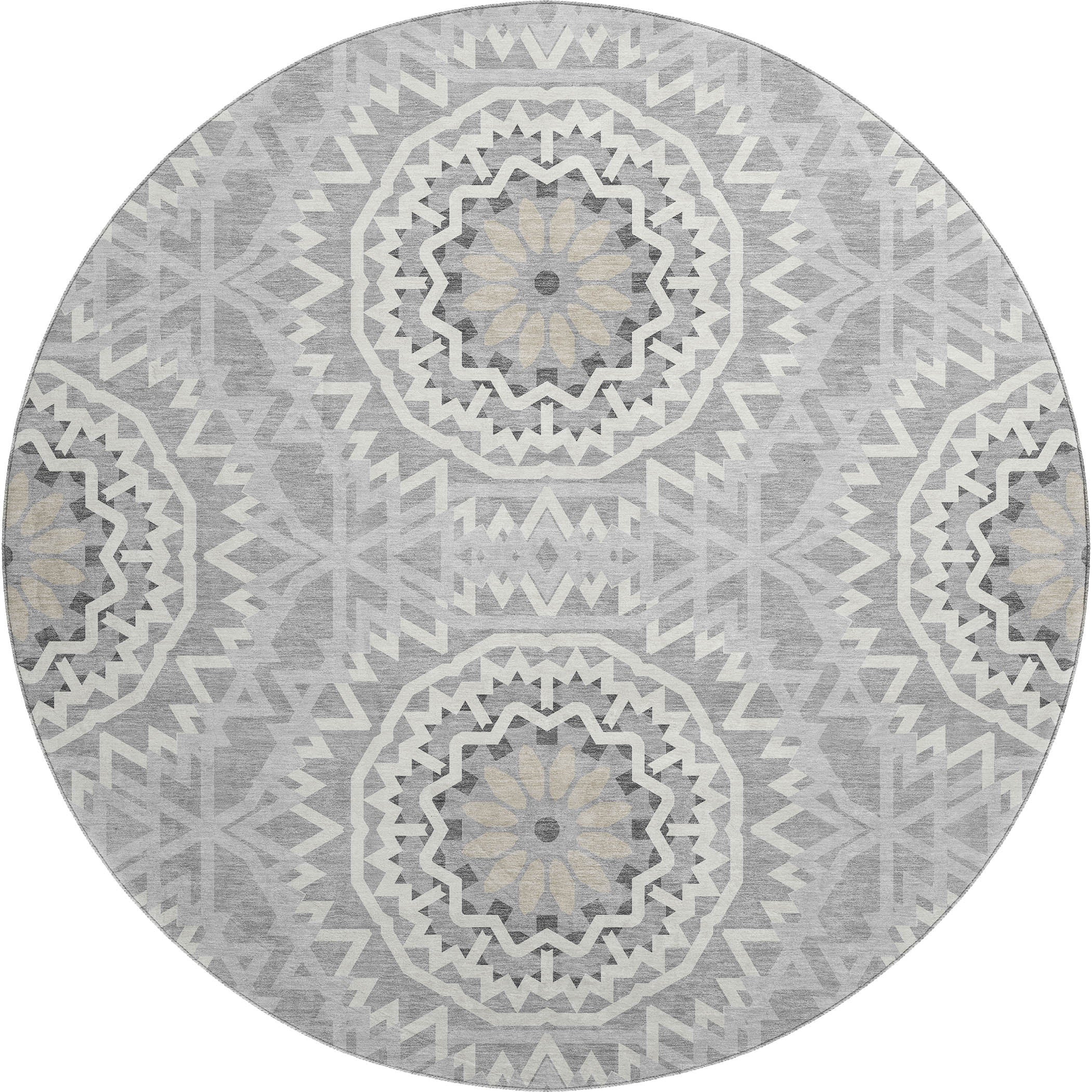 Antigua Machine Washable Transitional Gray Rug 8' x 8' #shape_Round