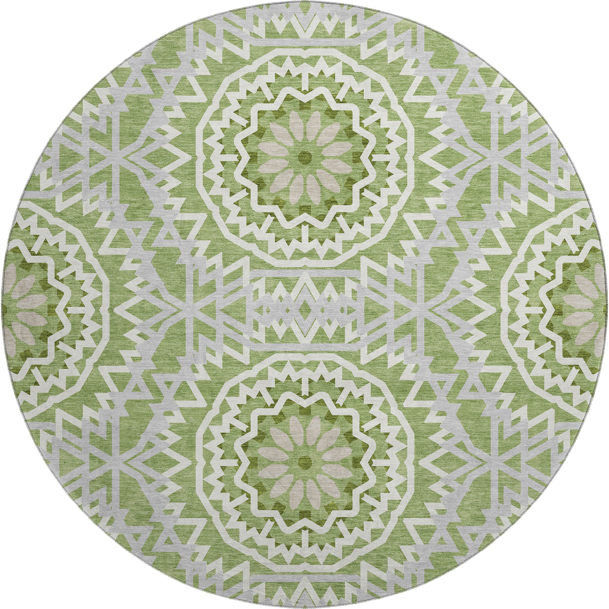 Antigua Machine Washable Transitional Green Rug 8' x 8' #shape_Round