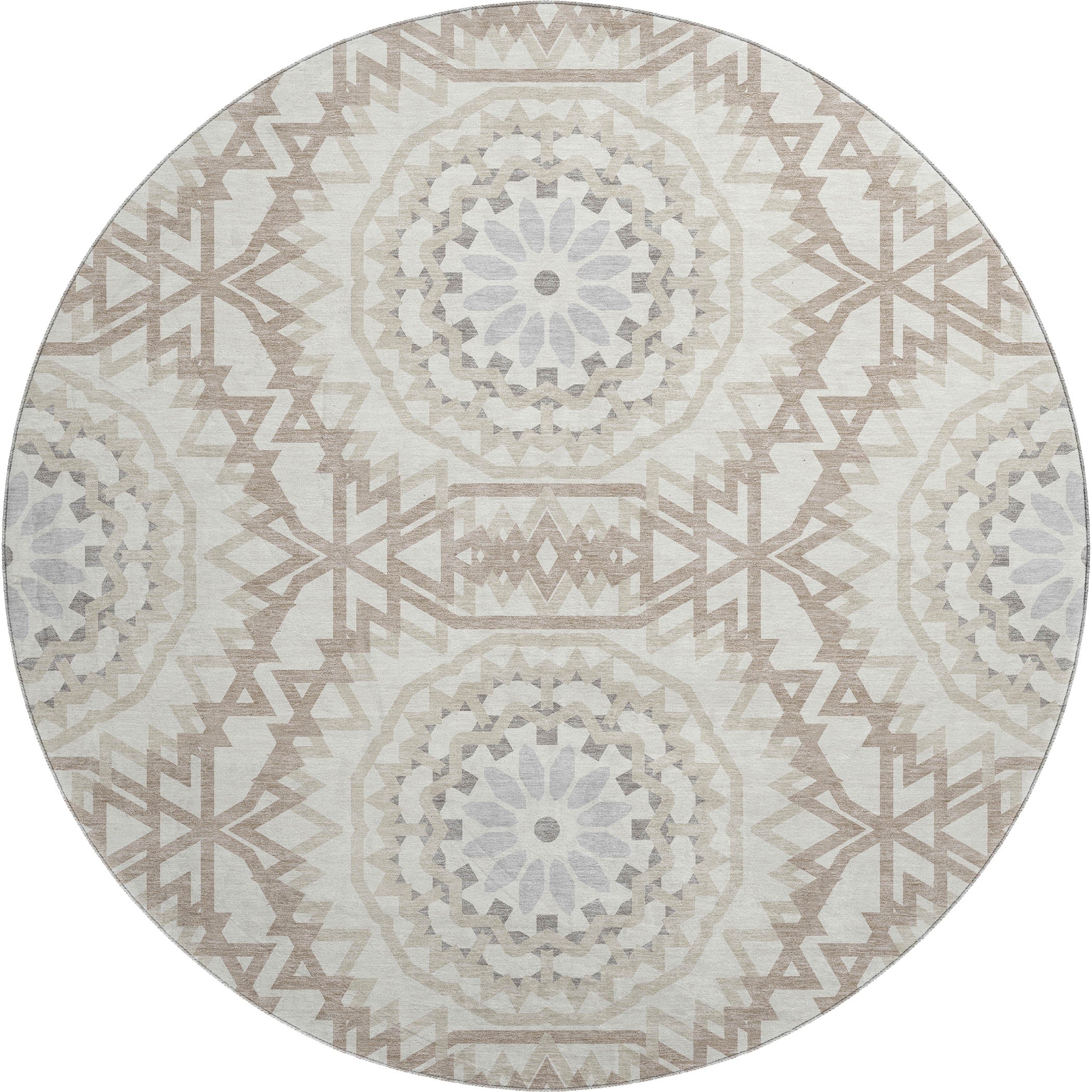 Antigua Machine Washable Transitional Ivory Rug 8' x 8' #shape_Round