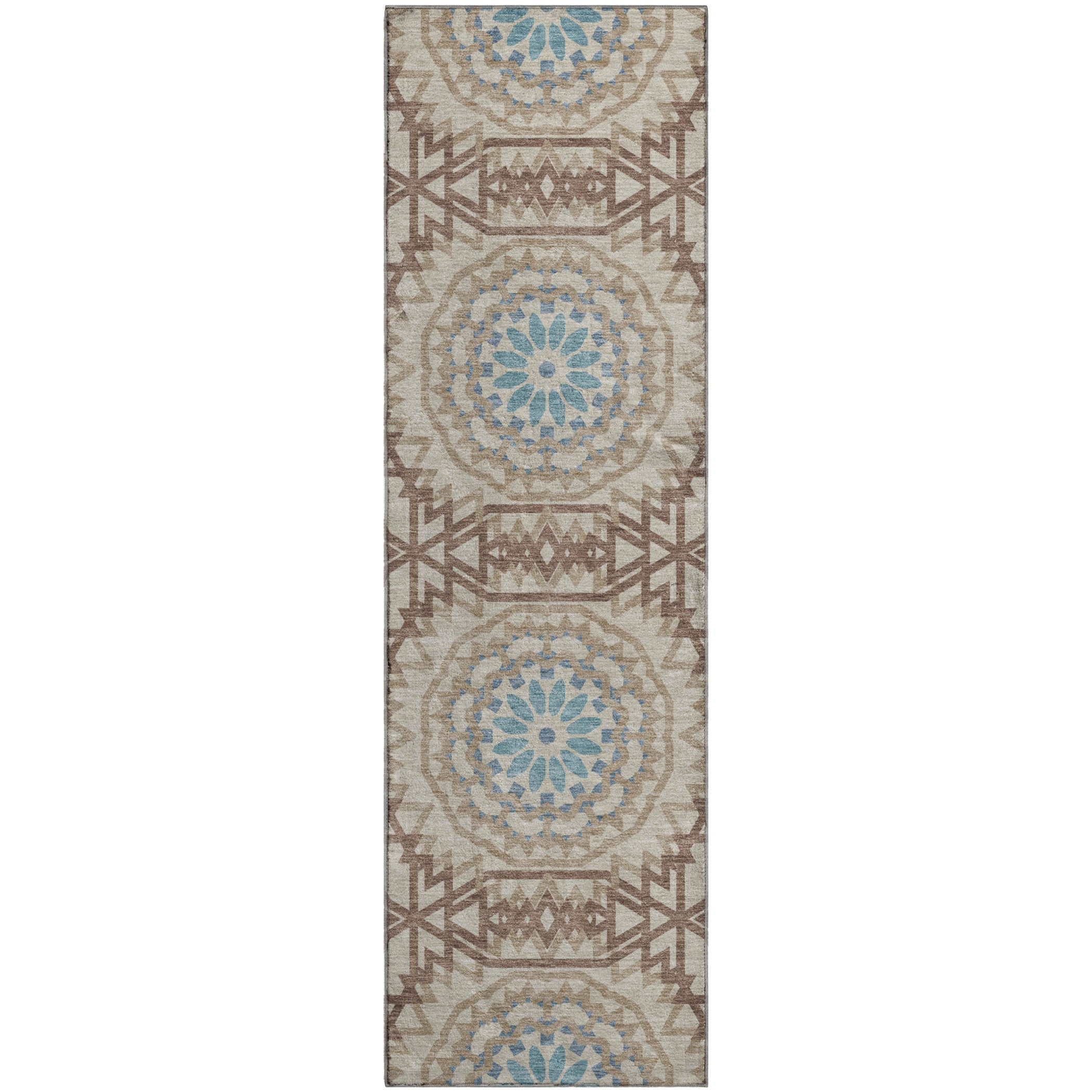 Antigua Machine Washable Transitional Khaki Brown Rug 2'3" x 7'6" #shape_Runner