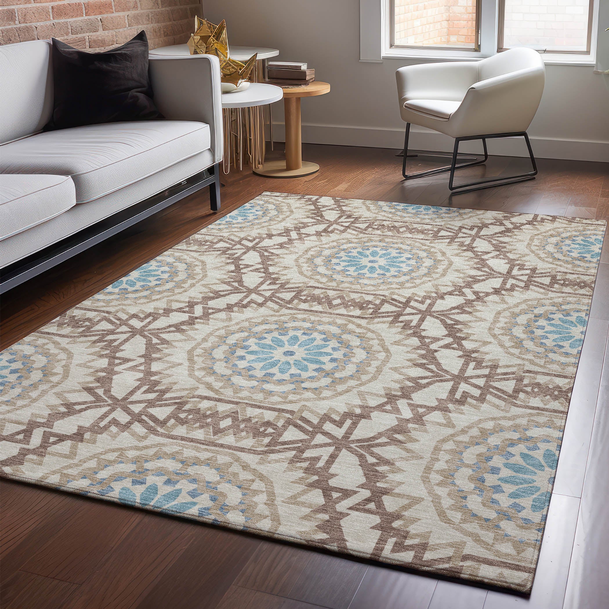 Antigua Machine Washable Transitional Khaki Brown Rug 2'6" x 3'10" #shape_Rectangle