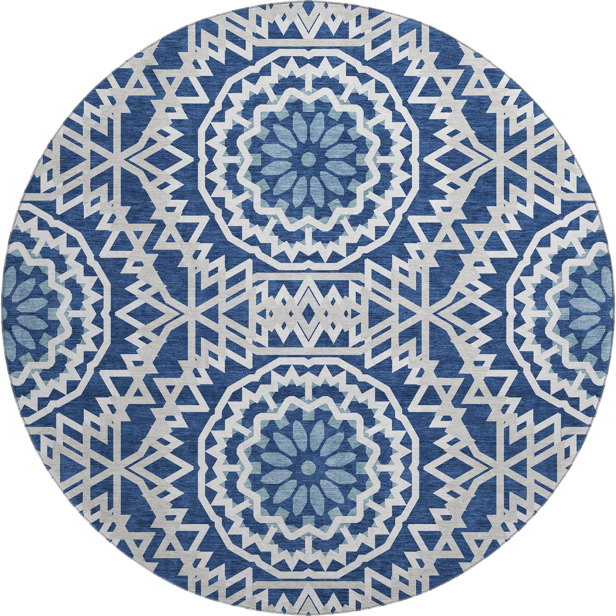 Antigua Machine Washable Transitional Navy Blue Rug 8' x 8' #shape_Round