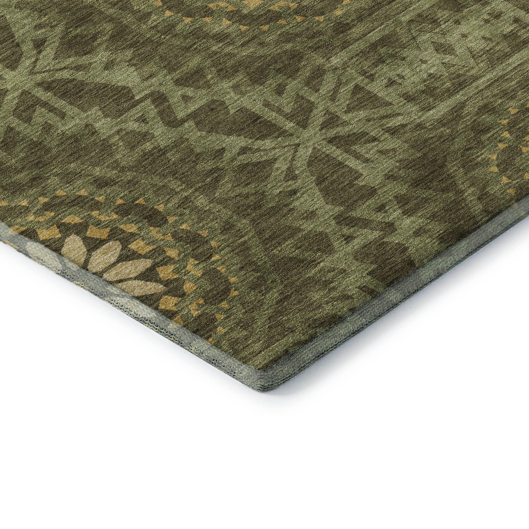 Antigua Machine Washable Transitional Olive Green Rug 1'8" x 2'6" #shape_Rectangle