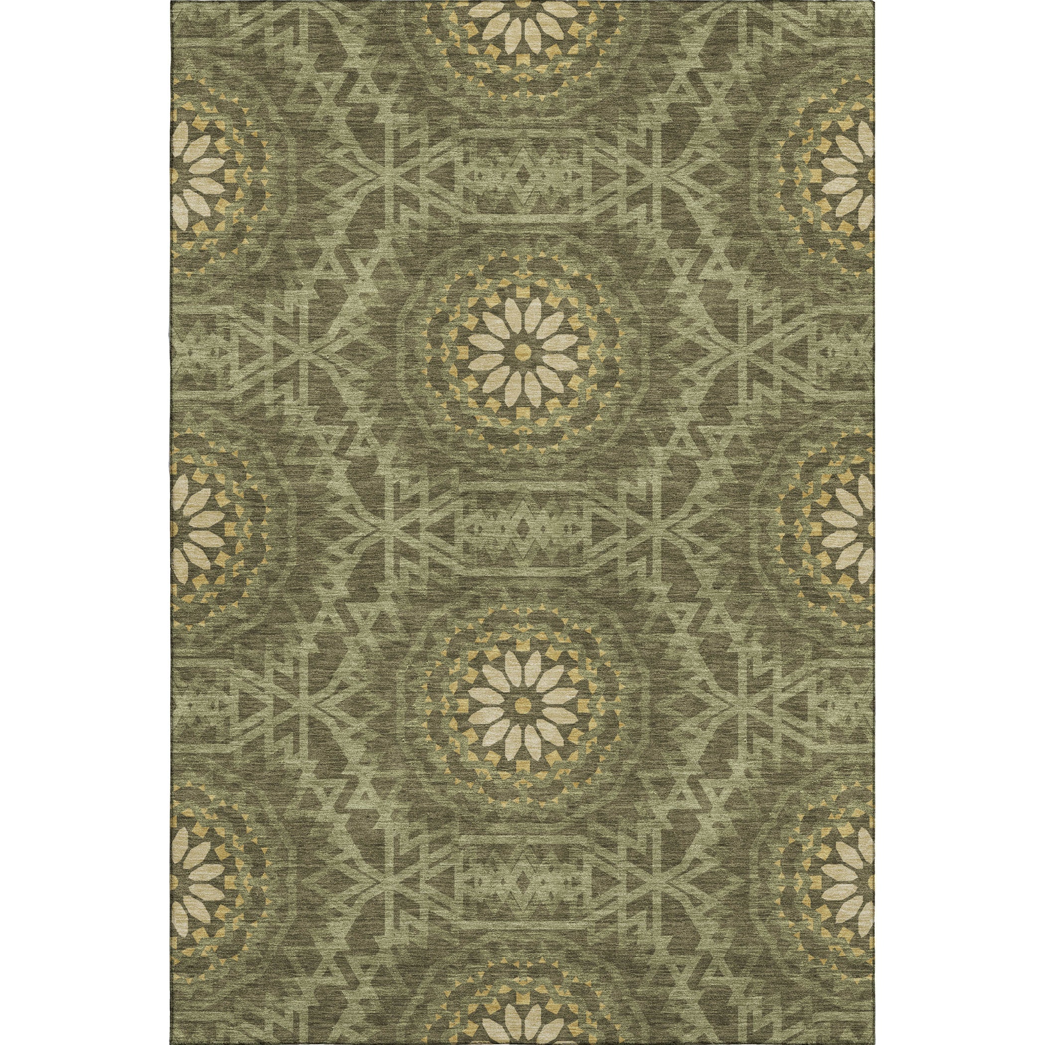 Antigua Machine Washable Transitional Olive Green Rug 2'6" x 3'10" #shape_Rectangle