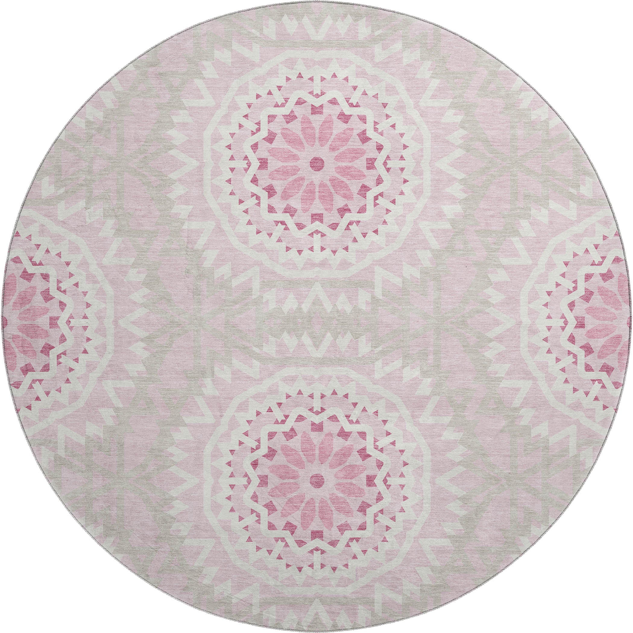 Antigua Machine Washable Transitional Pink Rug 8' x 8' #shape_Round