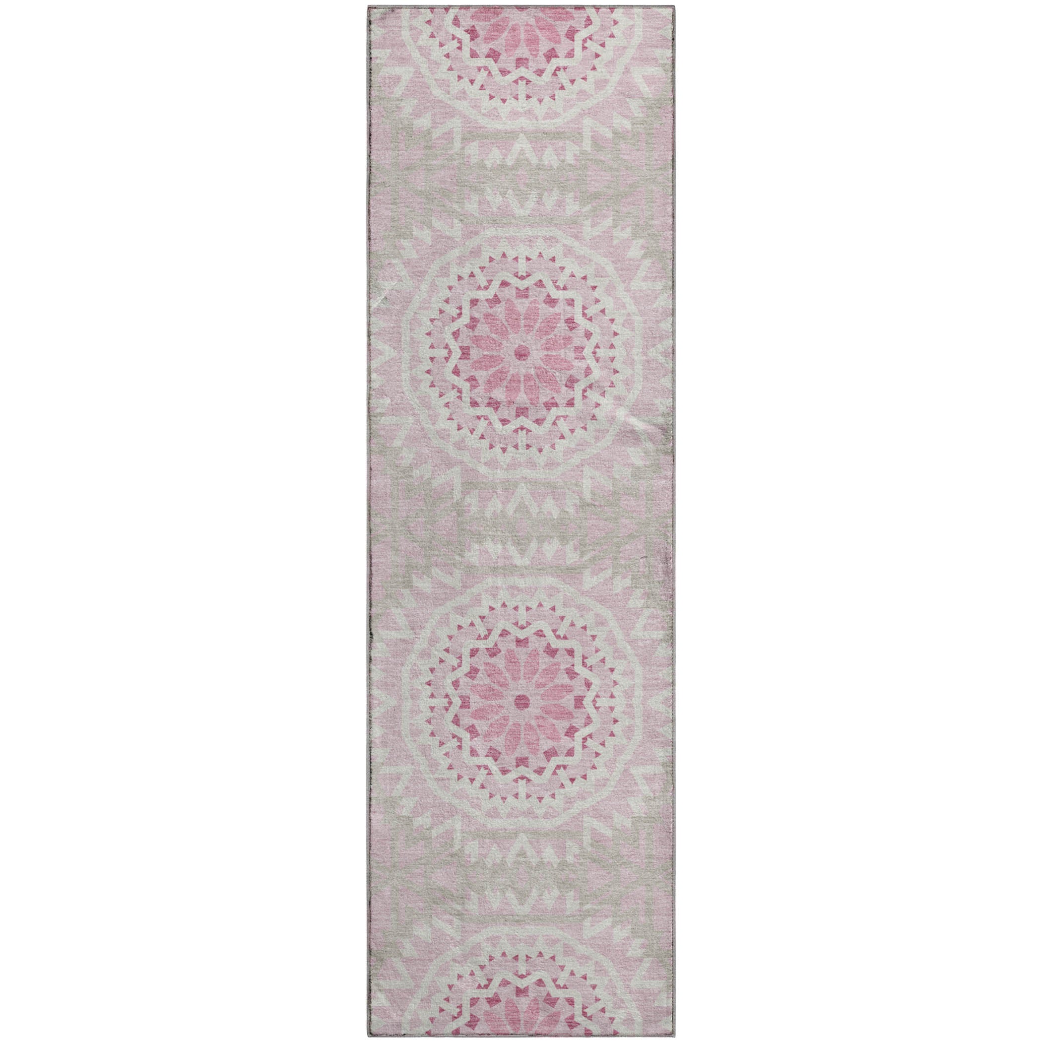 Antigua Machine Washable Transitional Pink Rug 2'3" x 7'6" #shape_Runner