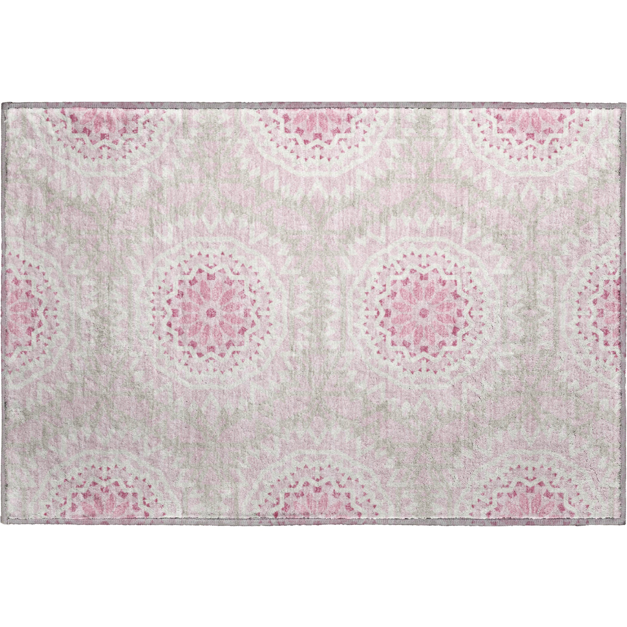 Antigua Machine Washable Transitional Pink Rug 1'8" x 2'6" #shape_Rectangle