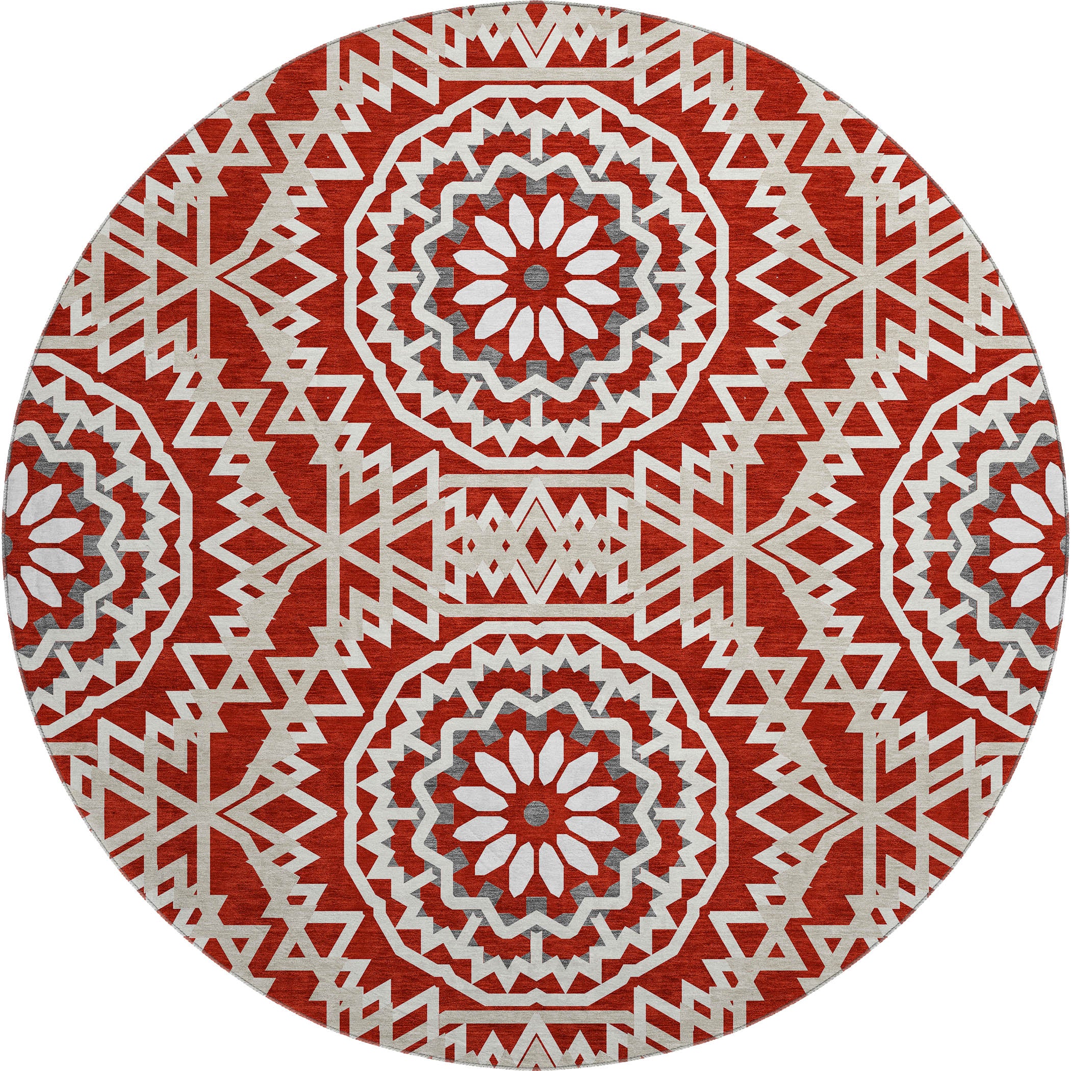 Antigua Machine Washable Transitional Red Rug 8' x 8' #shape_Round