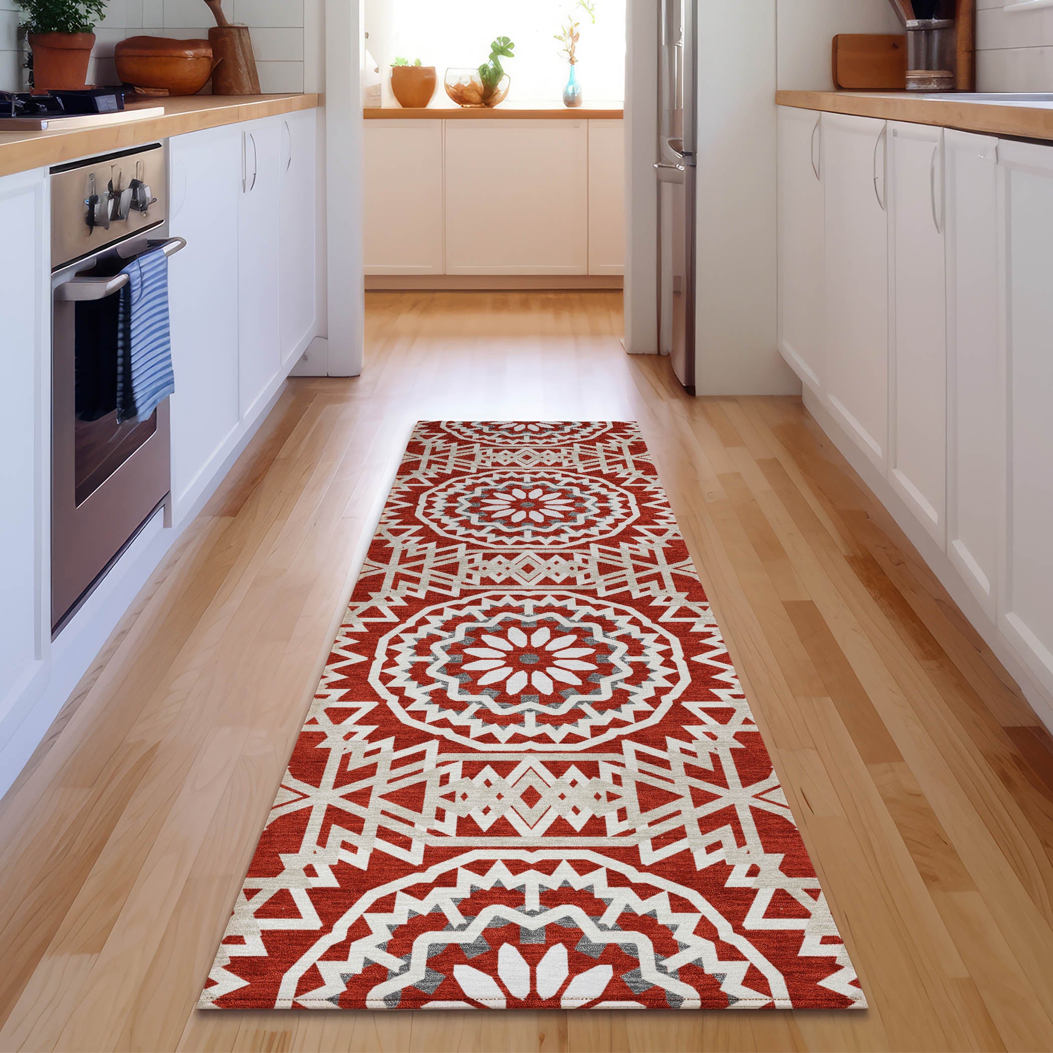 Antigua Machine Washable Transitional Red Rug 2'3" x 7'6" #shape_Runner