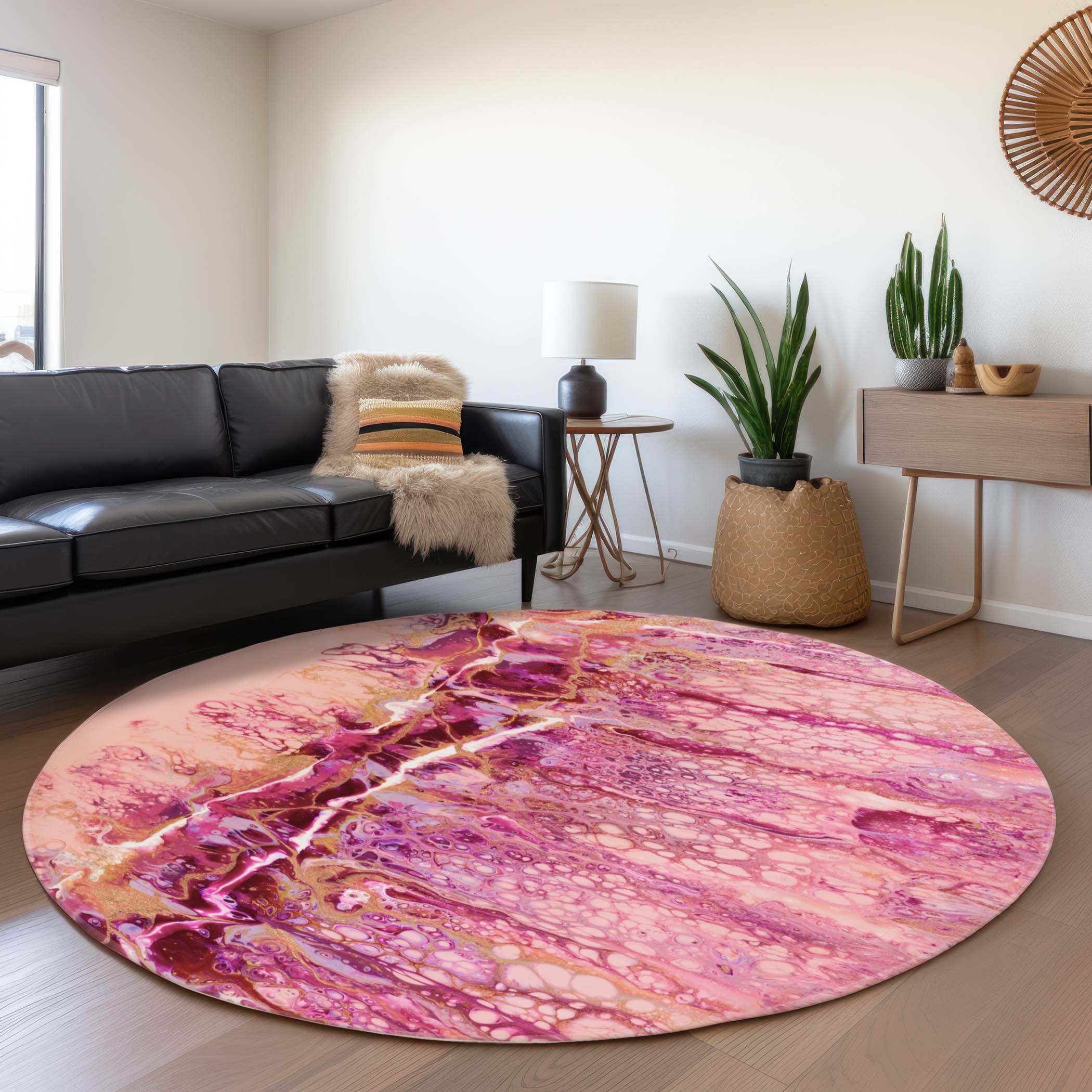 Valletta Machine Washable Contemporary Berry Pink Rug 8' x 8' #shape_Round