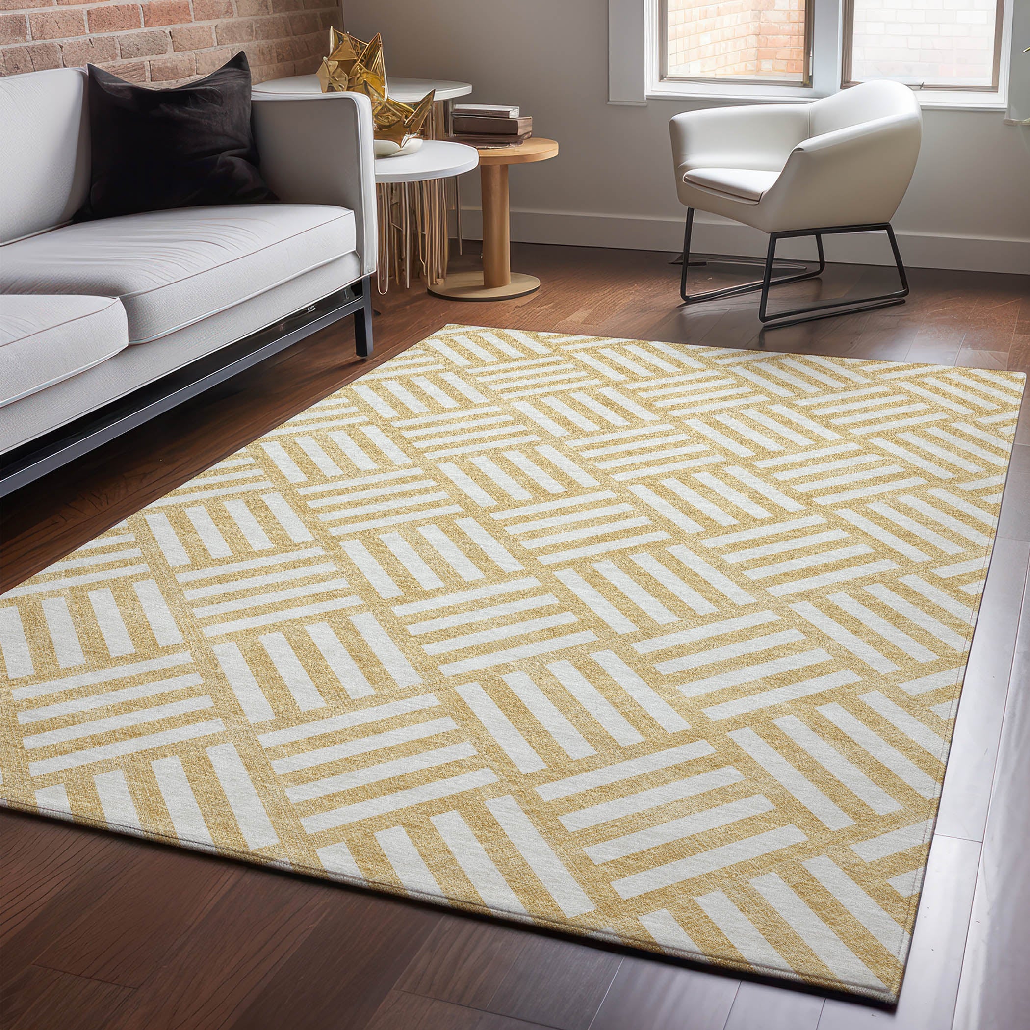 Kathmandu Machine Washable Transitional Gold Rug 2'6" x 3'10" #shape_Rectangle
