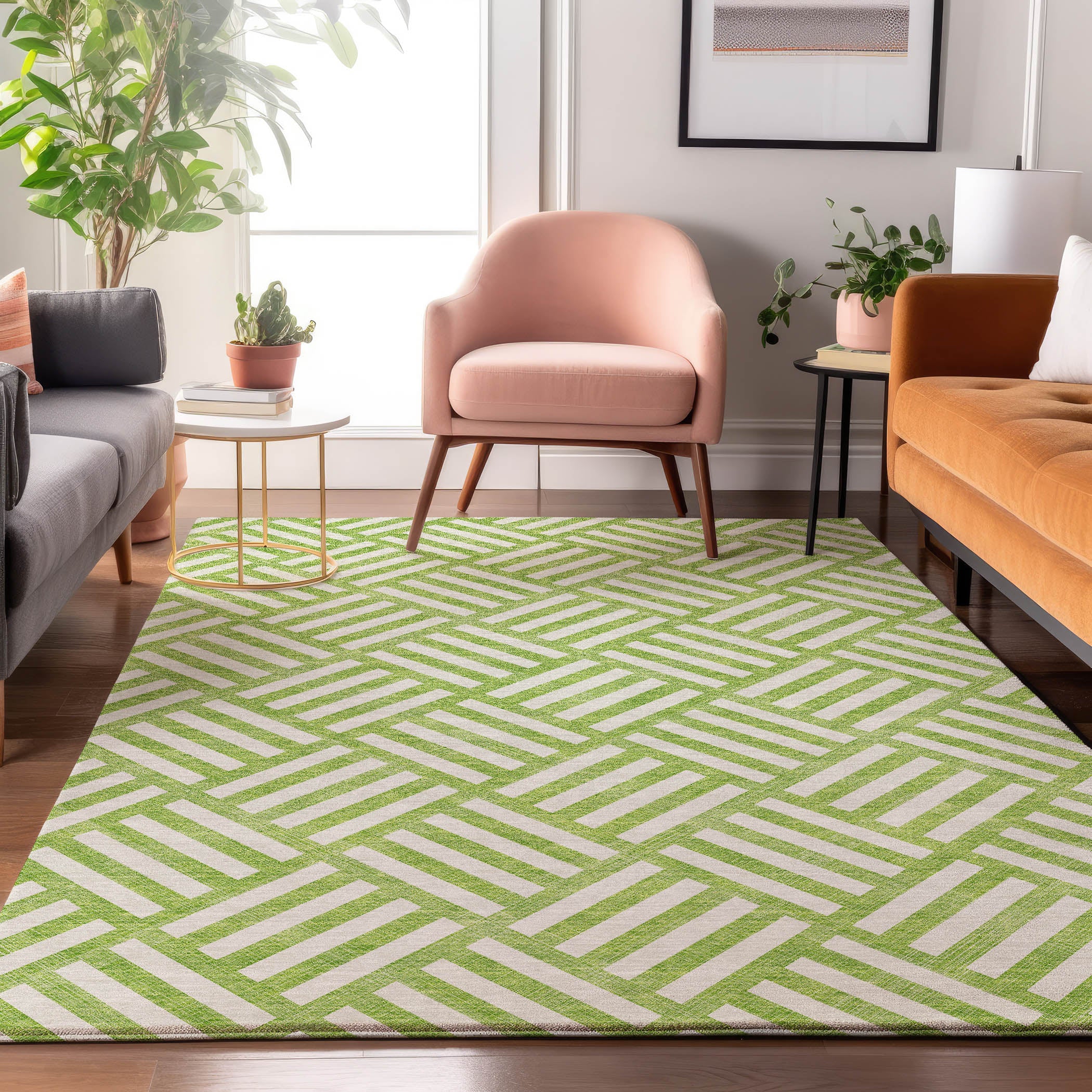 Kathmandu Machine Washable Transitional Lime Green Rug 2'6" x 3'10" #shape_Rectangle