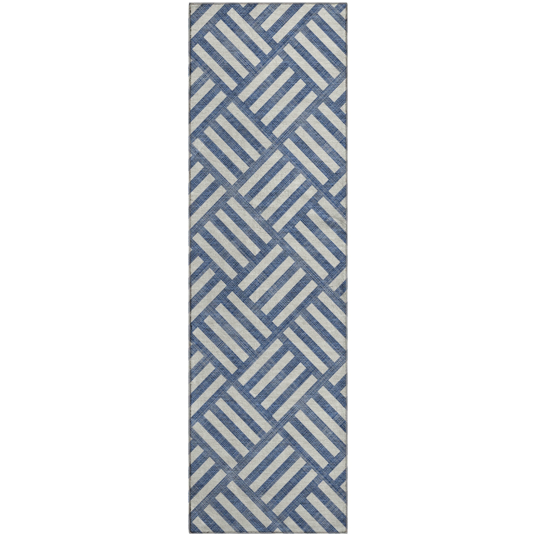 Kathmandu Machine Washable Transitional Navy Blue Rug 2'3" x 7'6" #shape_Runner