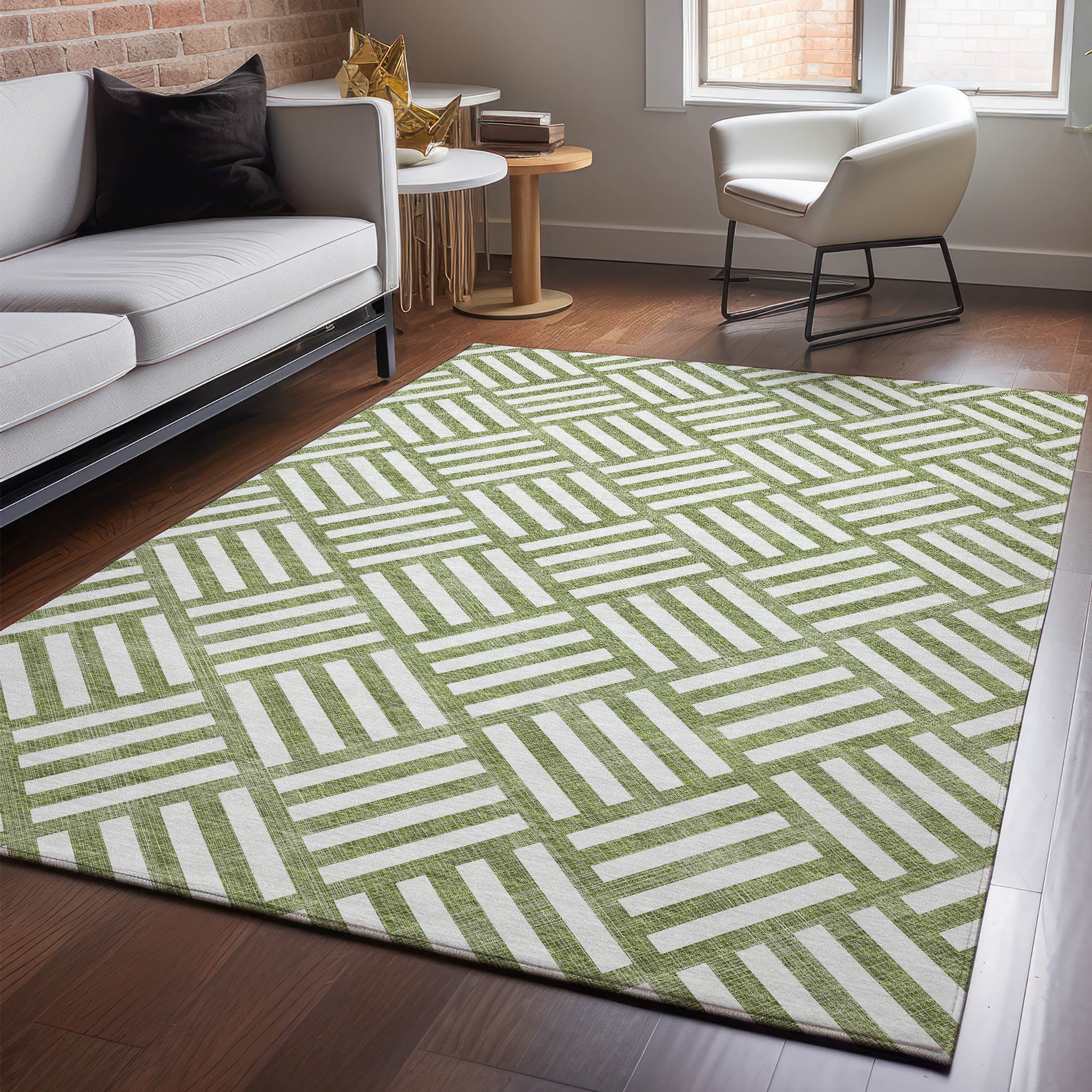 Kathmandu Machine Washable Transitional Olive Green Rug 2'6" x 3'10" #shape_Rectangle