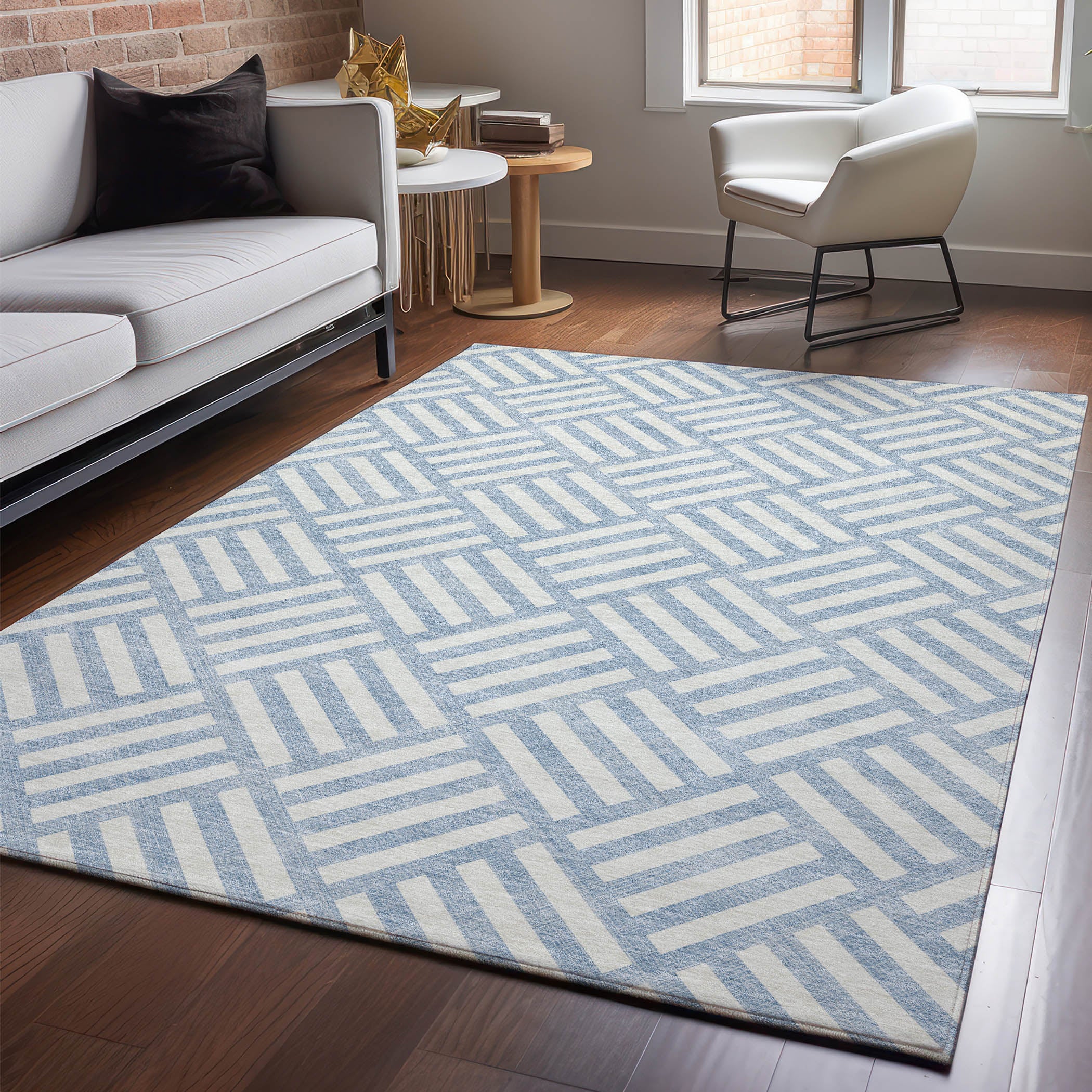 Kathmandu Machine Washable Transitional Sky Blue Rug 2'6" x 3'10" #shape_Rectangle