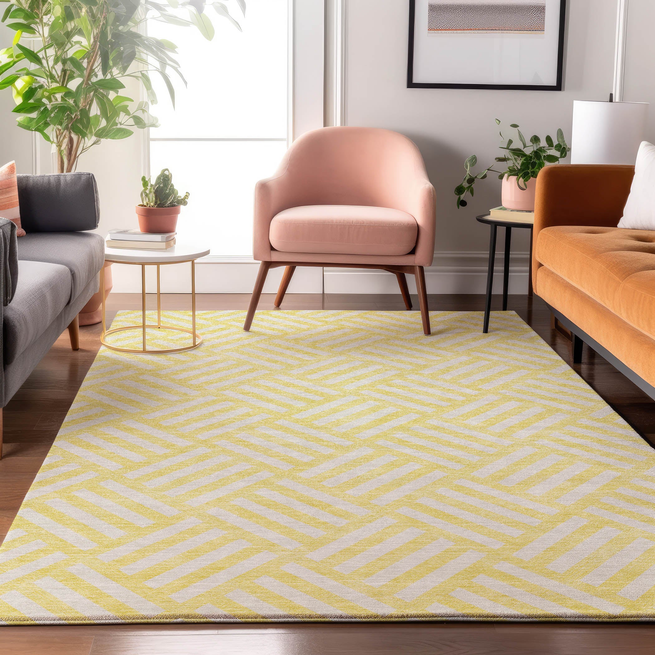 Kathmandu Machine Washable Transitional Yellow Gold Rug 2'6" x 3'10" #shape_Rectangle