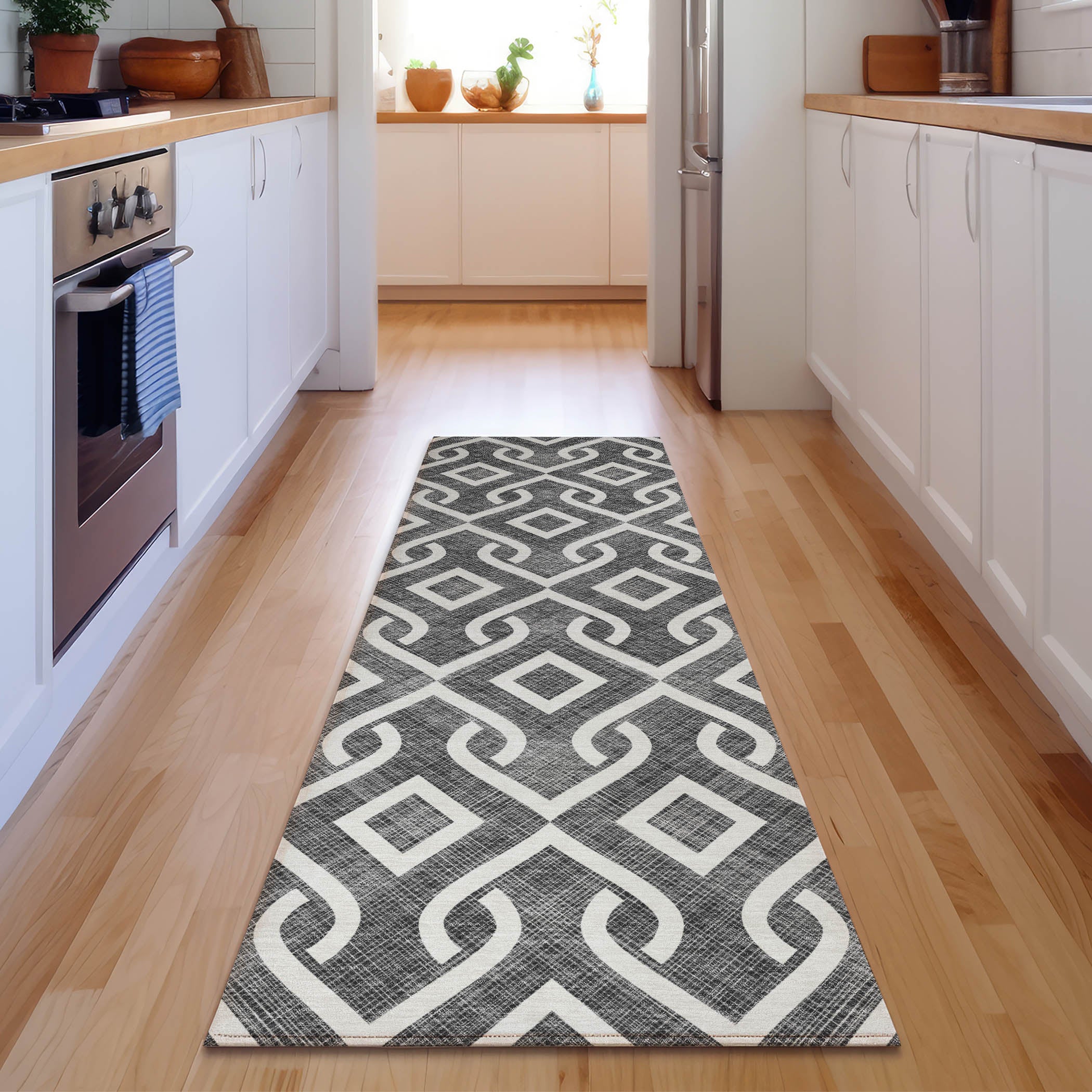 Mostar Machine Washable Transitional Black Rug 2'3" x 7'6" #shape_Runner