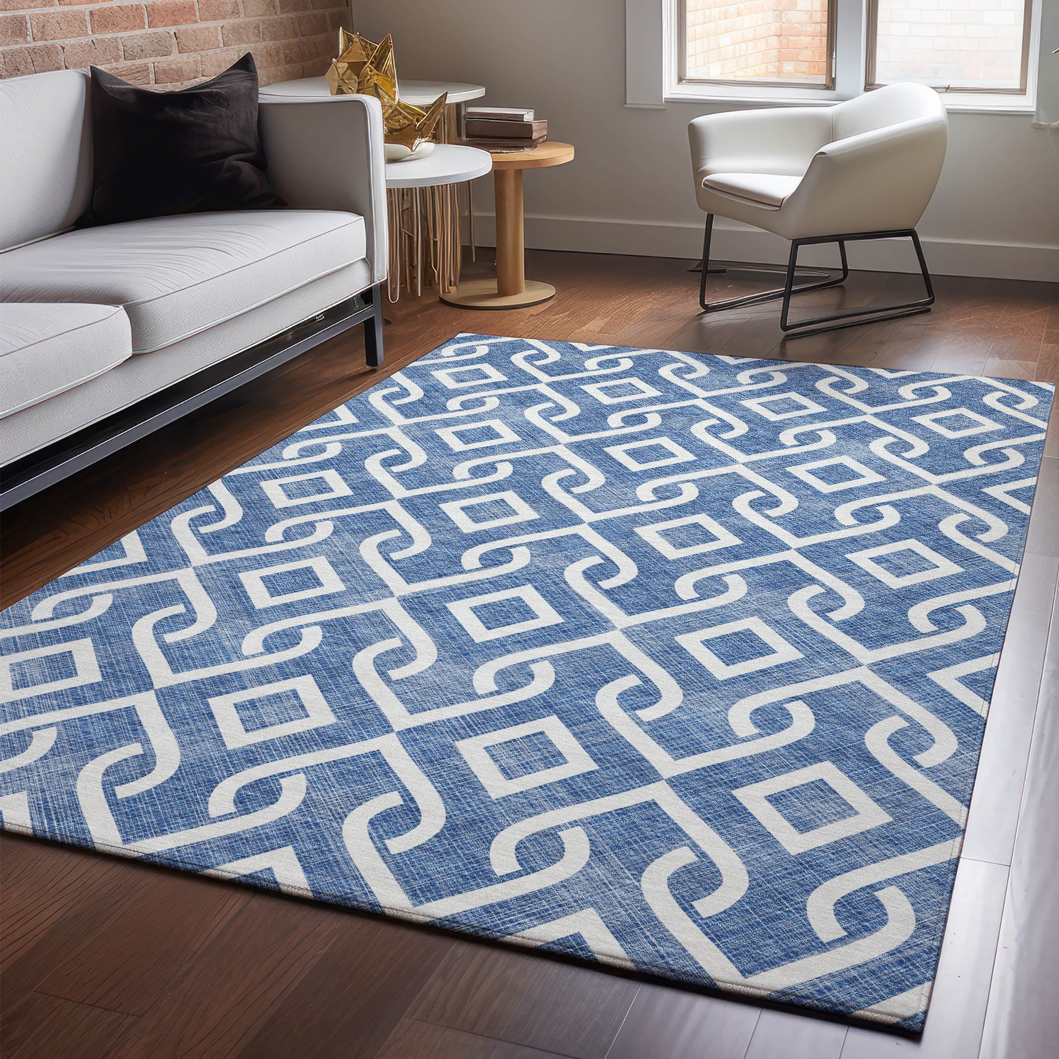 Mostar Machine Washable Transitional Blue Rug 2'6" x 3'10" #shape_Rectangle