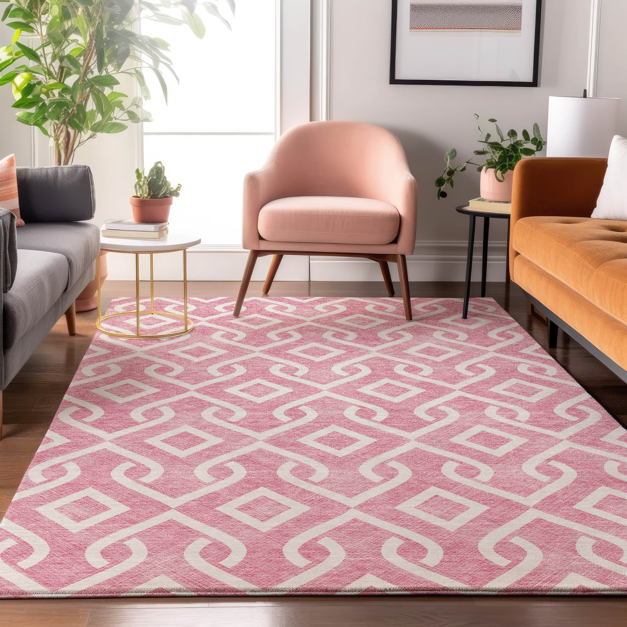 Mostar Machine Washable Transitional Blush Pink Rug 2'6" x 3'10" #shape_Rectangle