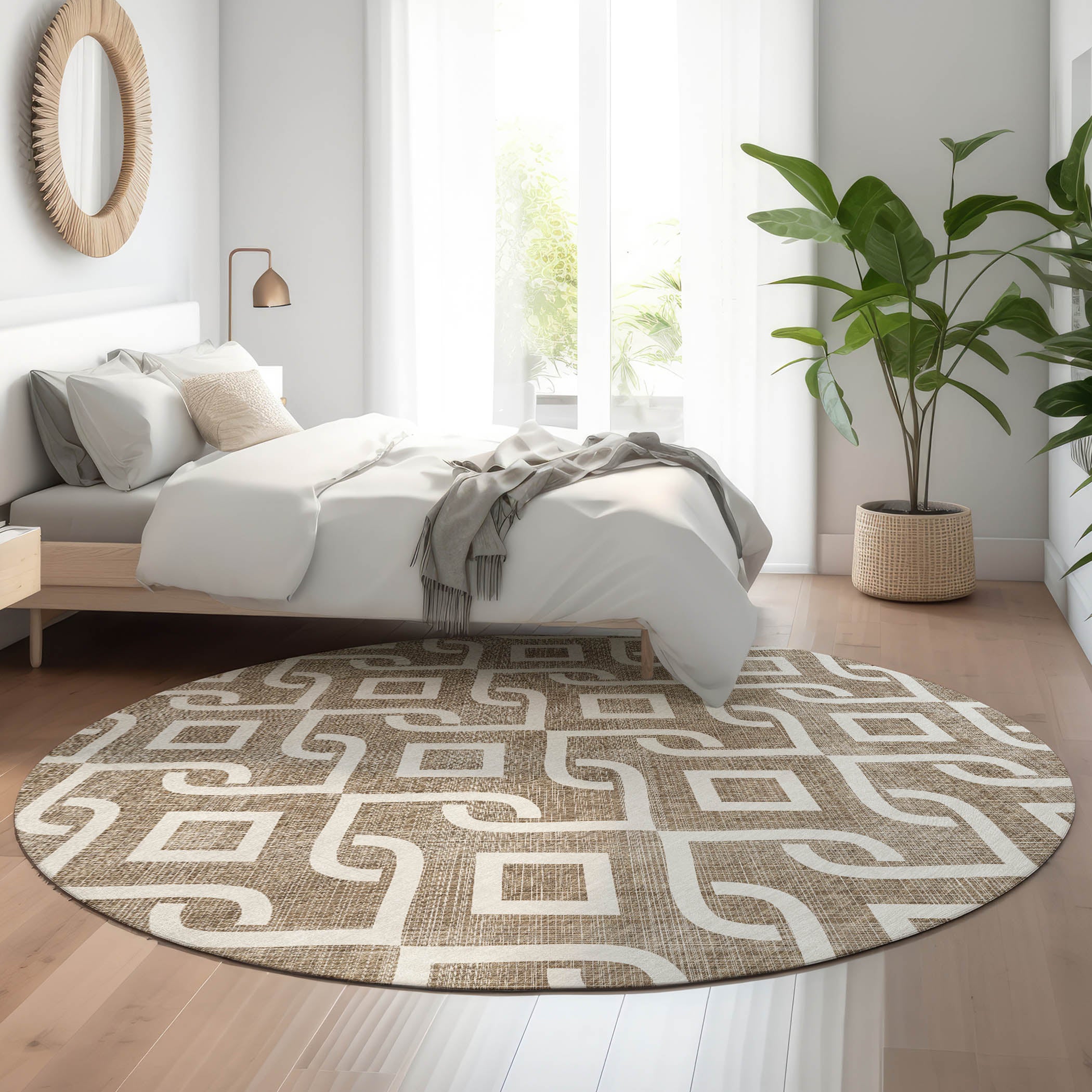Mostar Machine Washable Transitional Brown Rug 8' x 8' #shape_Round