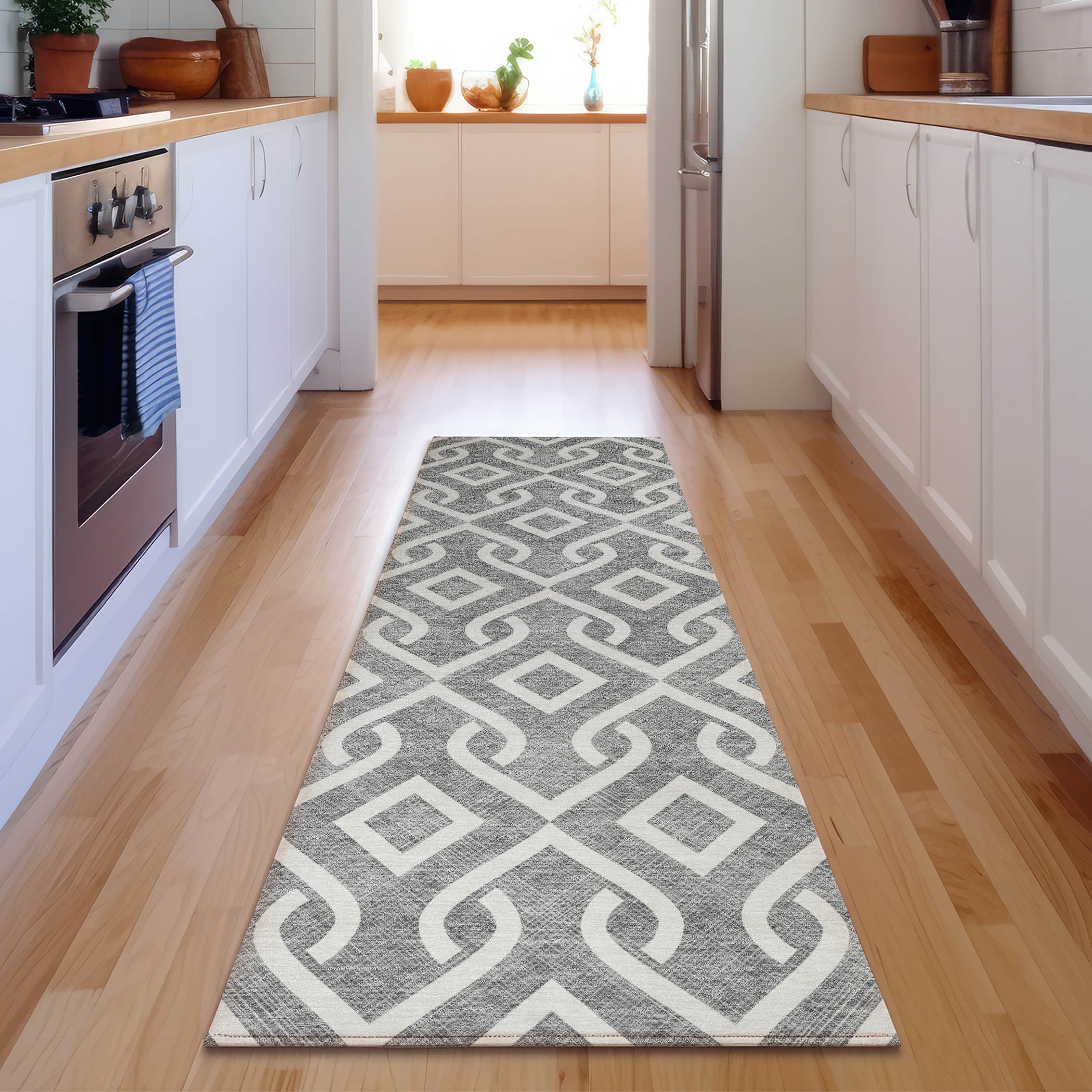 Mostar Machine Washable Transitional Gray Rug 2'3" x 7'6" #shape_Runner