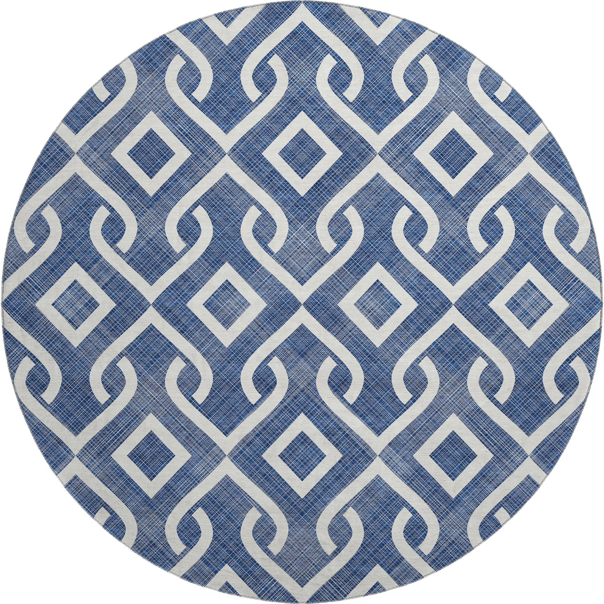 Mostar Machine Washable Transitional Navy Blue Rug 8' x 8' #shape_Round