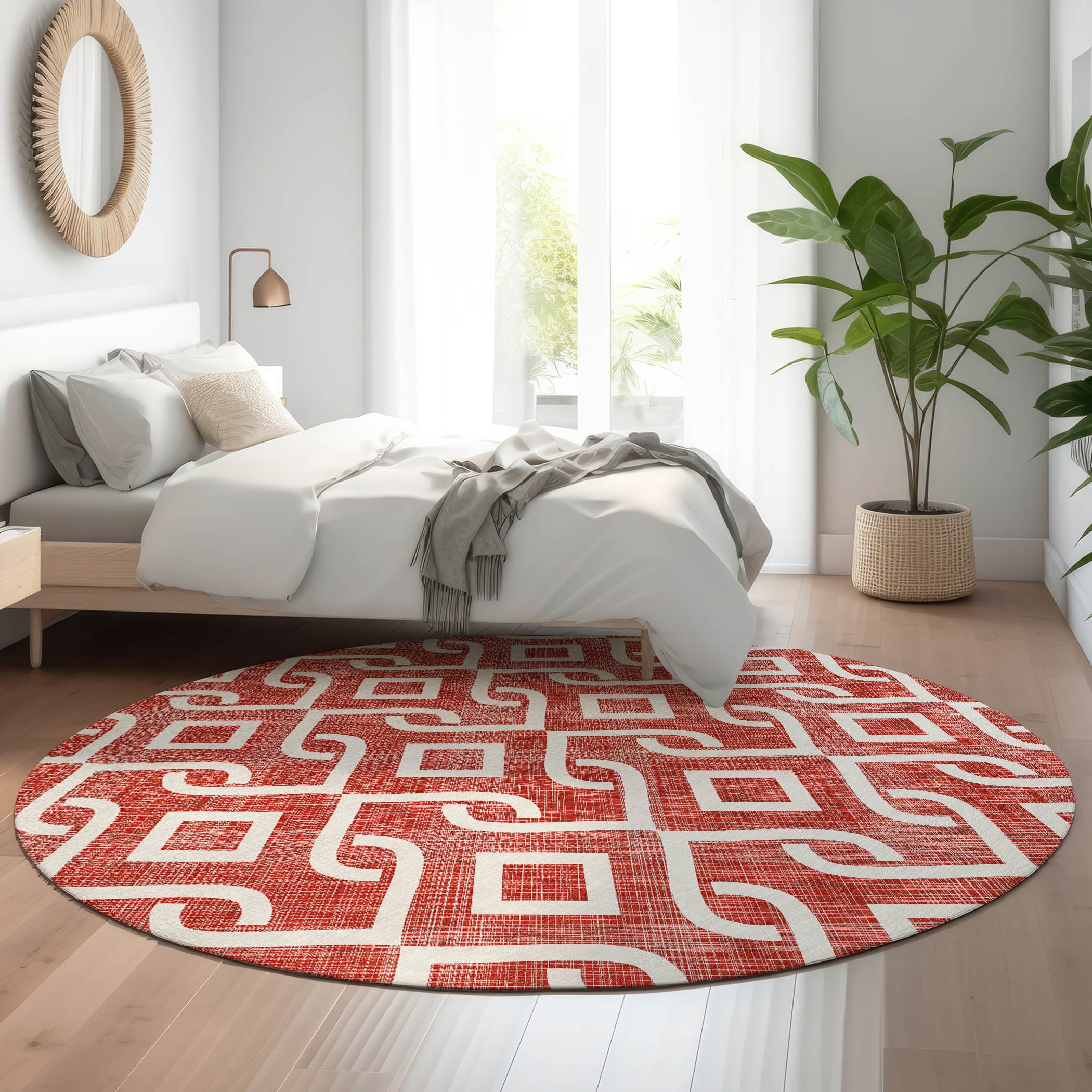 Mostar Machine Washable Transitional Red Rug 8' x 8' #shape_Round